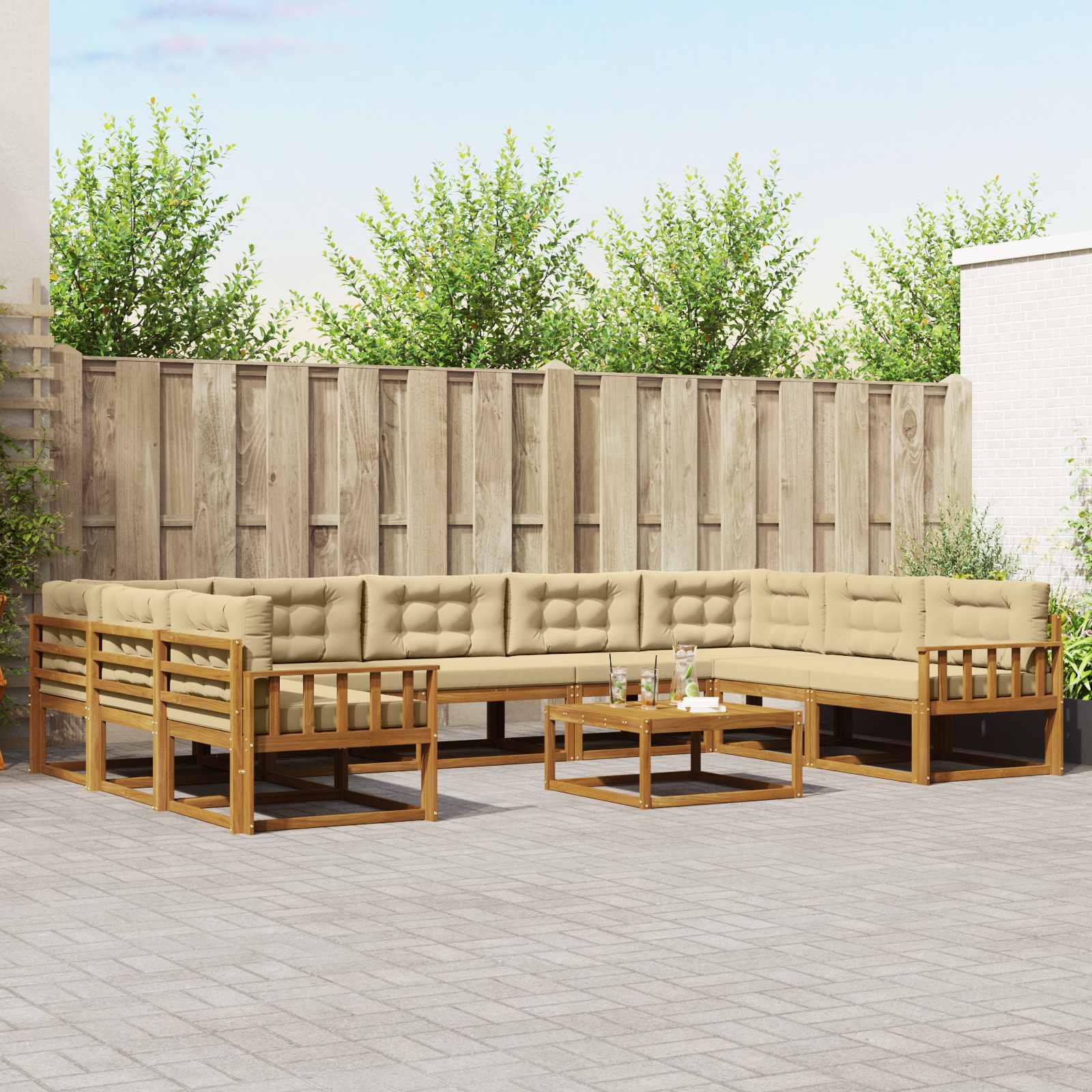 Outdoor-Sofagarnitur mit Kissen 10 pcs Natur und Beige