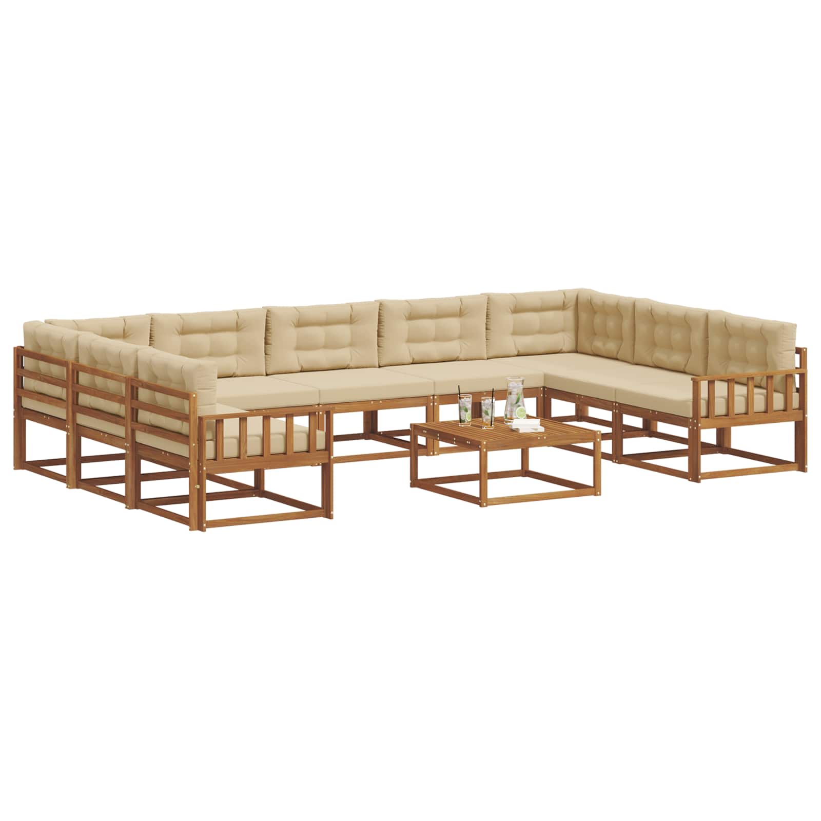 Outdoor-Sofagarnitur mit Kissen 10 pcs Natur und Beige