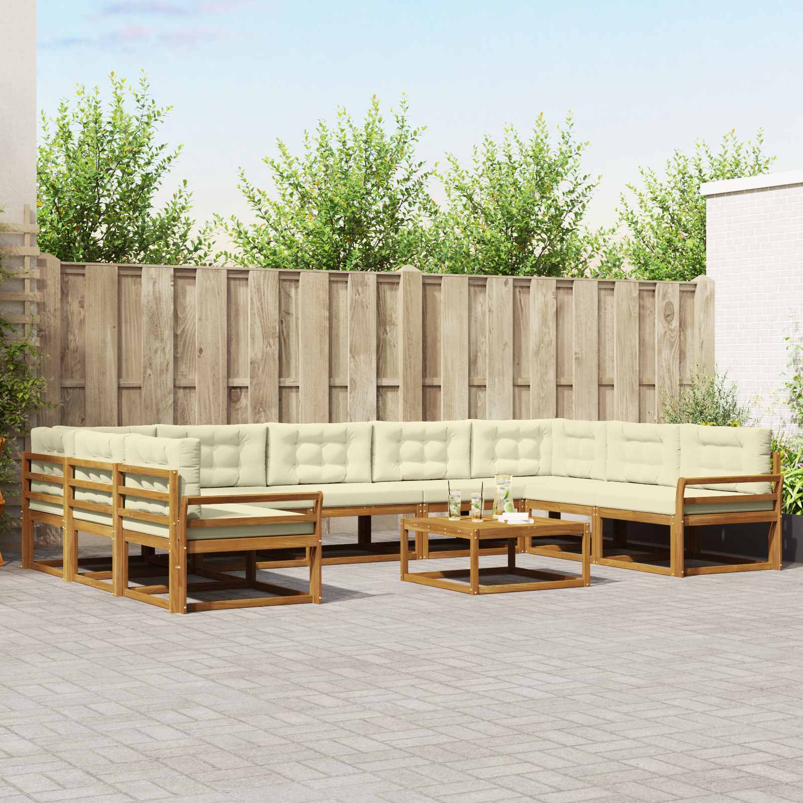 Outdoor-Sofagarnitur mit Kissen 10 pcs Natur und Creme
