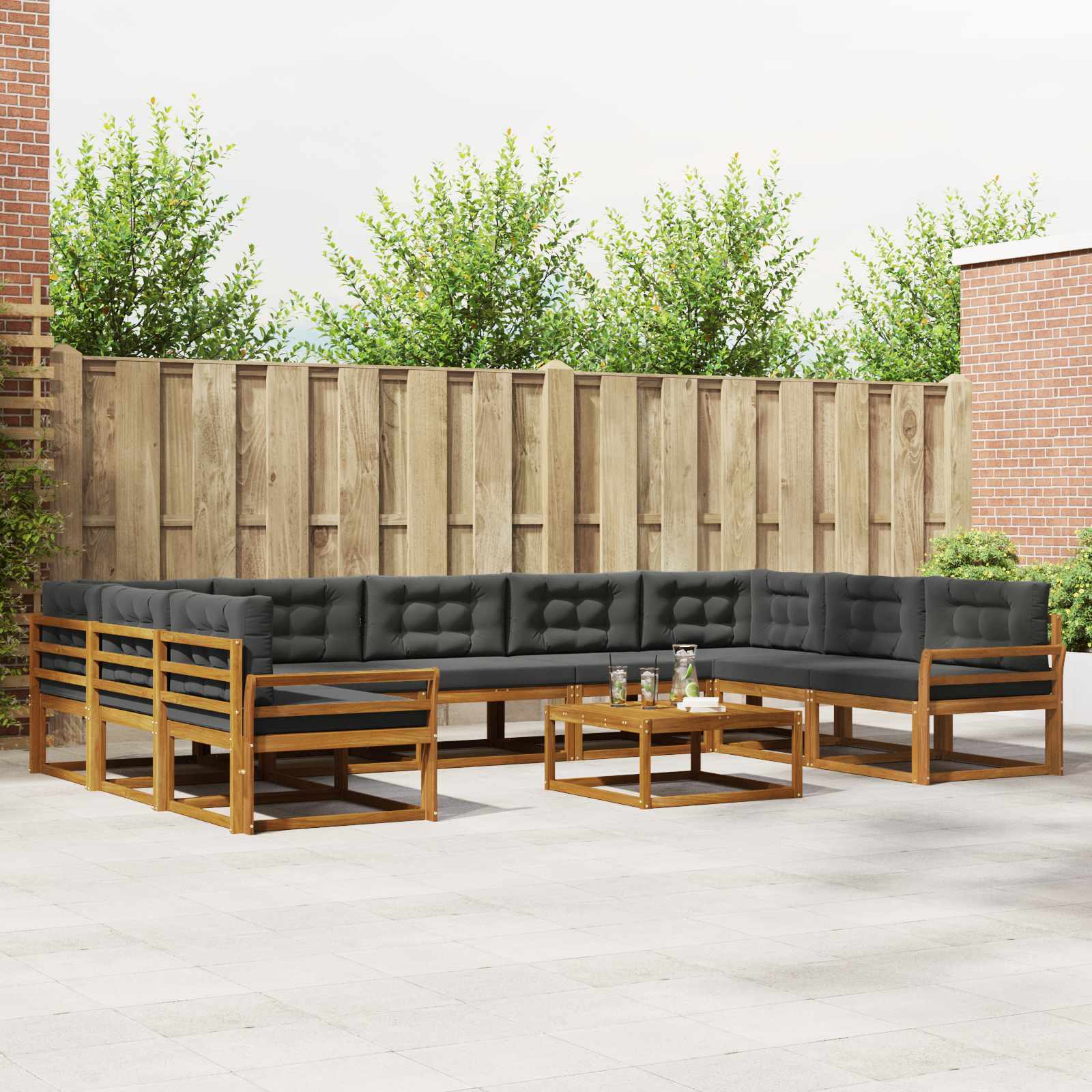 Outdoor-Sofagarnitur mit Kissen 10 pcs Natur und Anthrazit