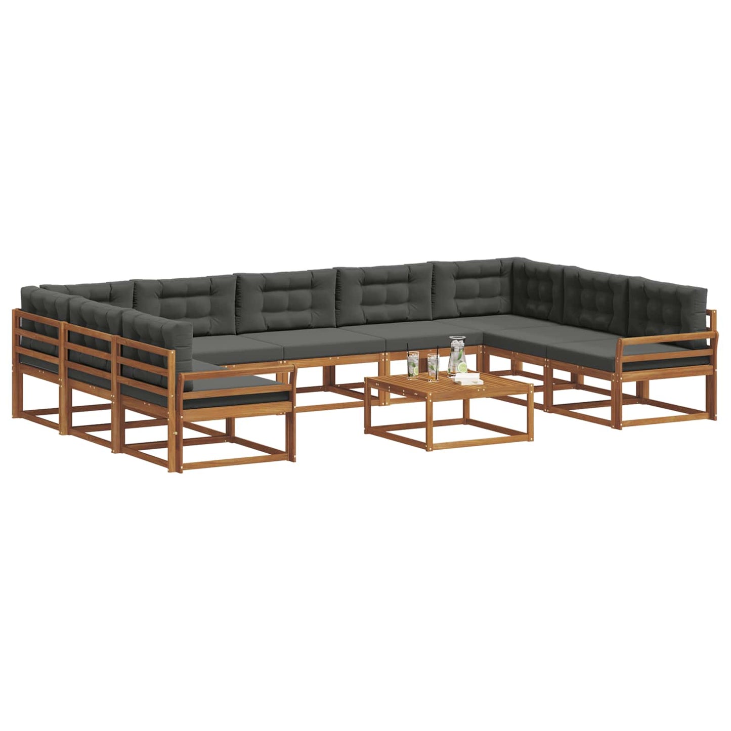 Outdoor-Sofagarnitur mit Kissen 10 pcs Natur und Anthrazit