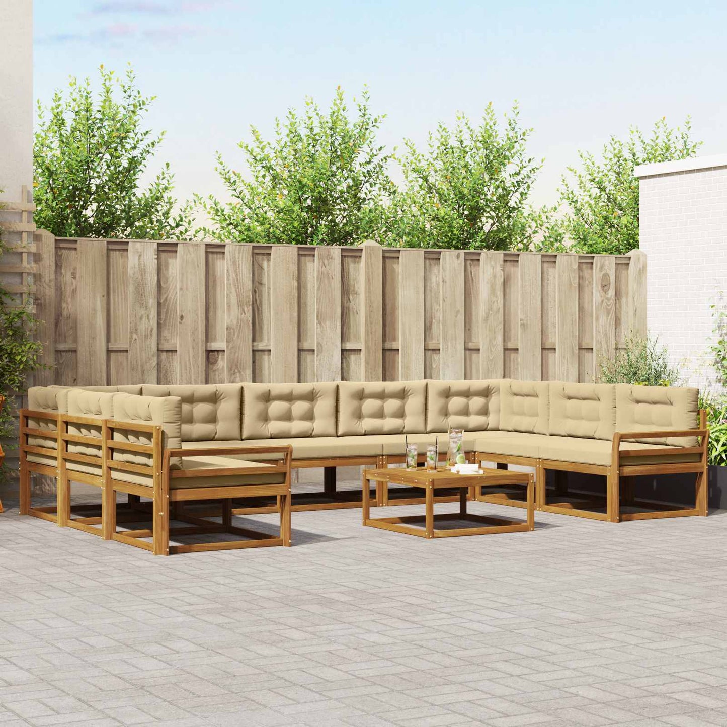 Outdoor-Sofagarnitur mit Kissen 10 pcs Natur und Beige