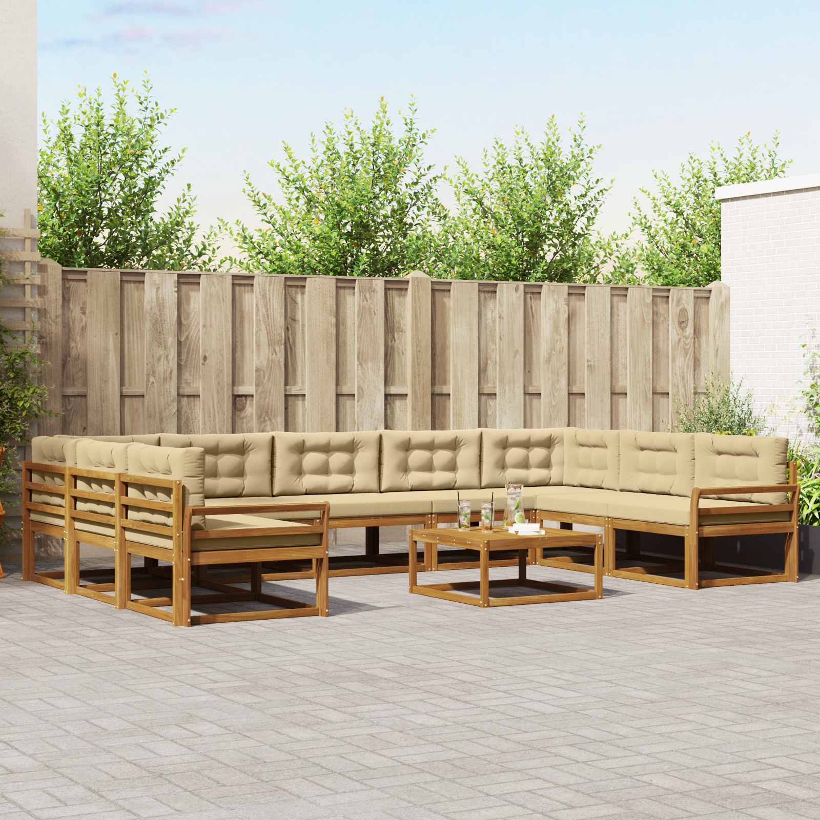 Outdoor-Sofagarnitur mit Kissen 10 pcs Natur und Beige