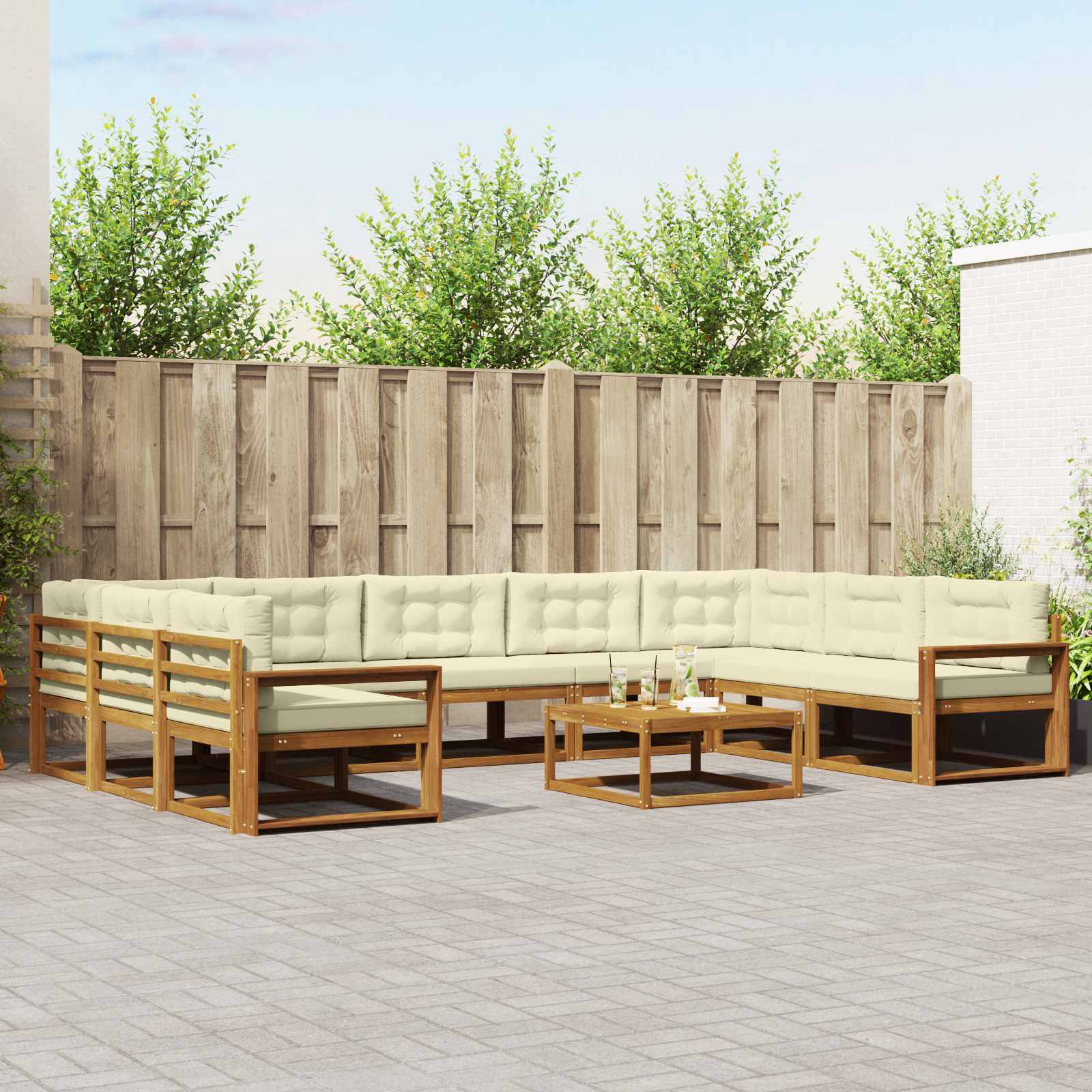 Outdoor-Sofagarnitur mit Kissen 10 pcs Natur und Creme