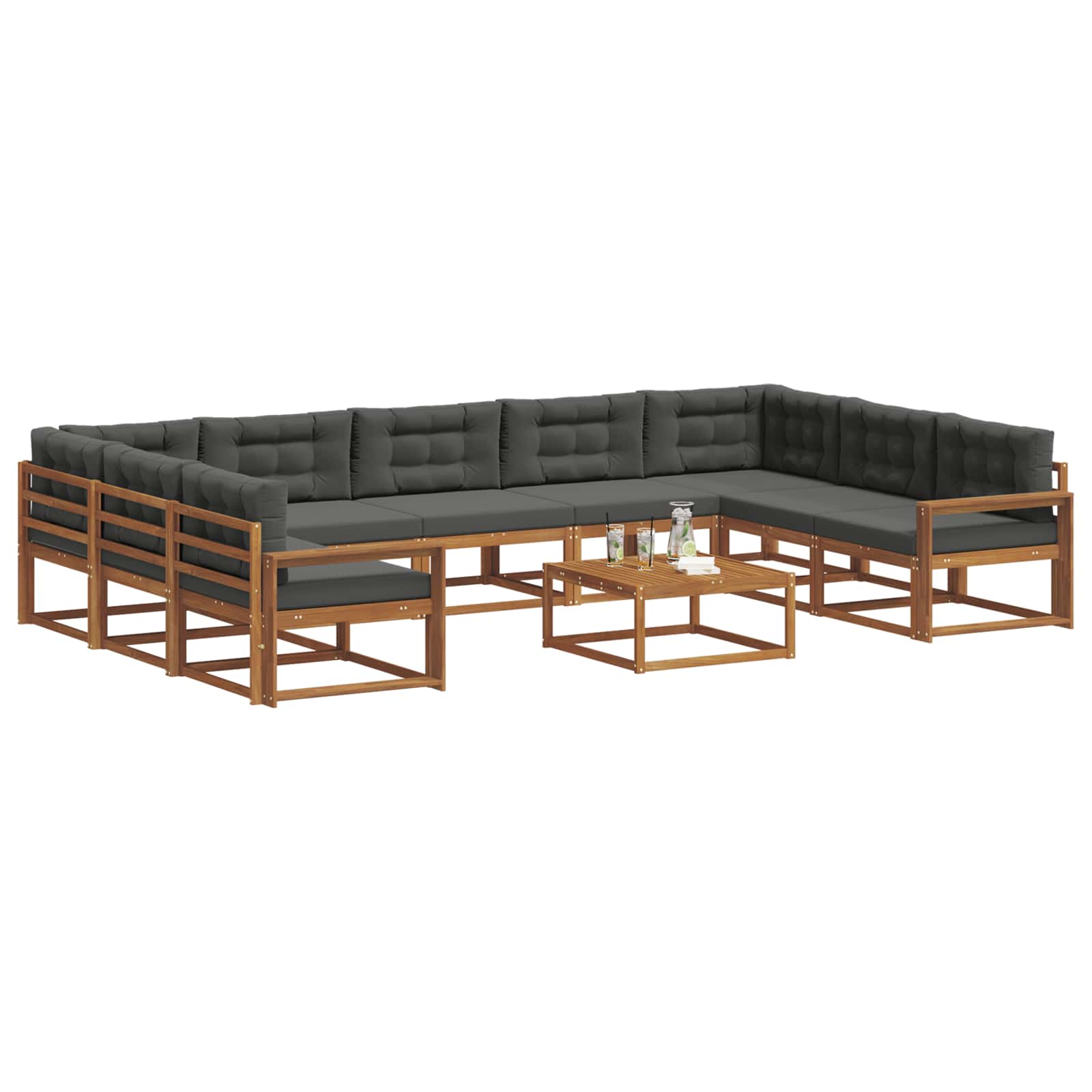 Outdoor-Sofagarnitur mit Kissen 10 pcs Natur und Anthrazit