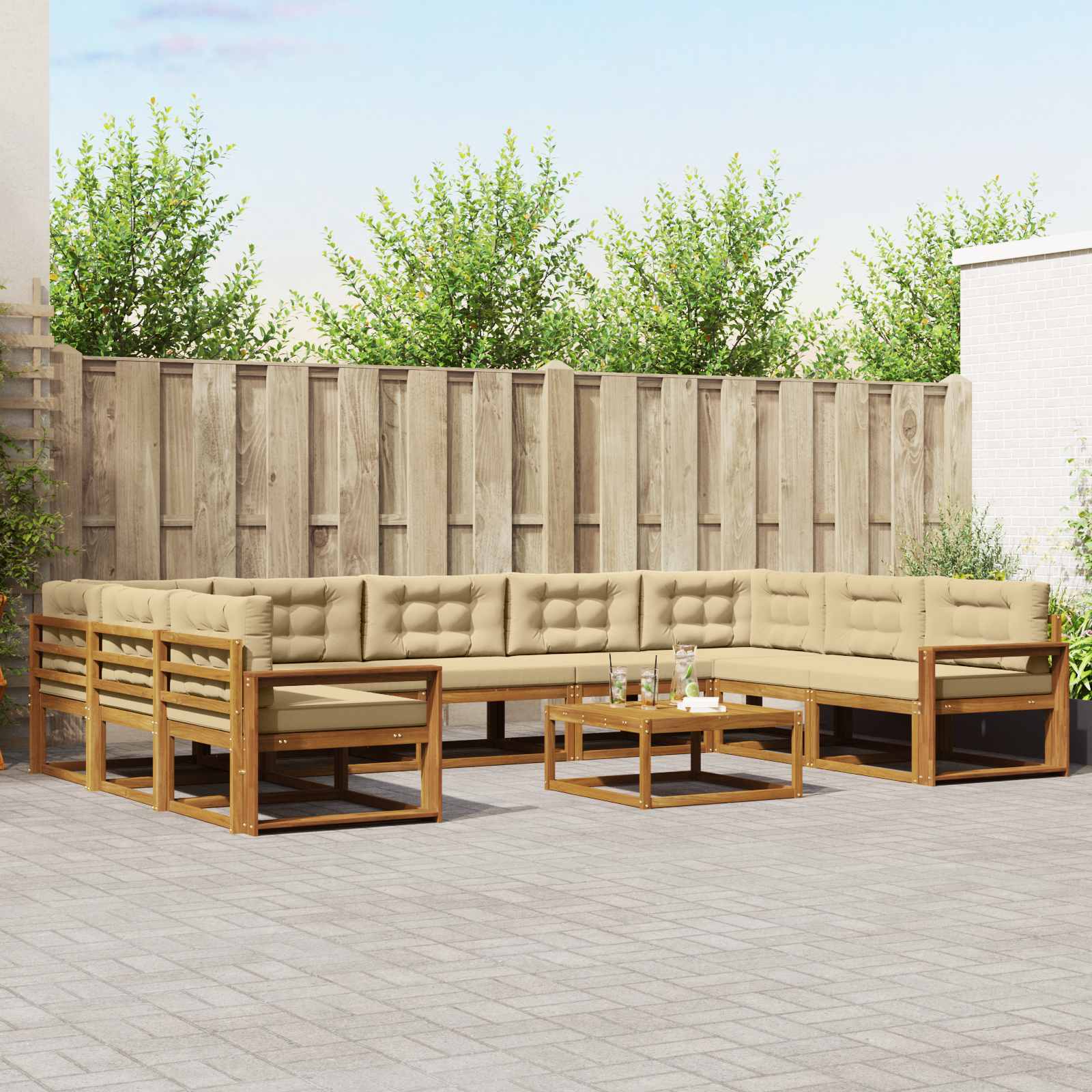 Outdoor-Sofagarnitur mit Kissen 10 pcs Natur und Beige