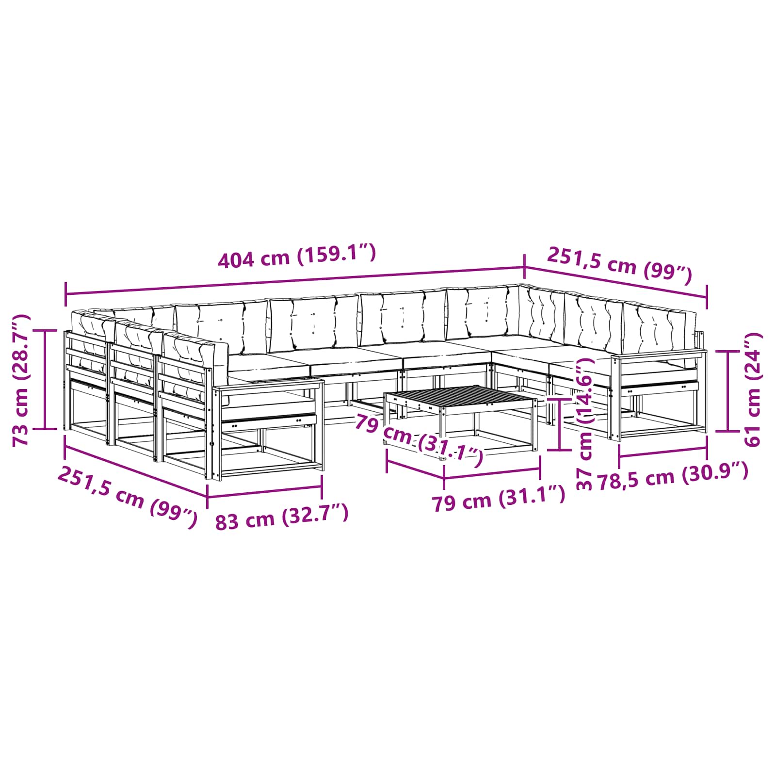Outdoor-Sofagarnitur mit Kissen 10 pcs Natur und Beige