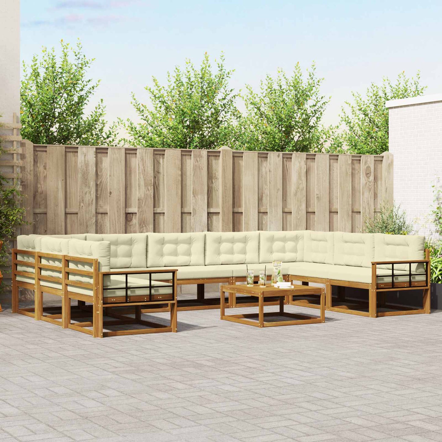 Outdoor-Sofagarnitur mit Kissen 10 pcs Natur und Creme