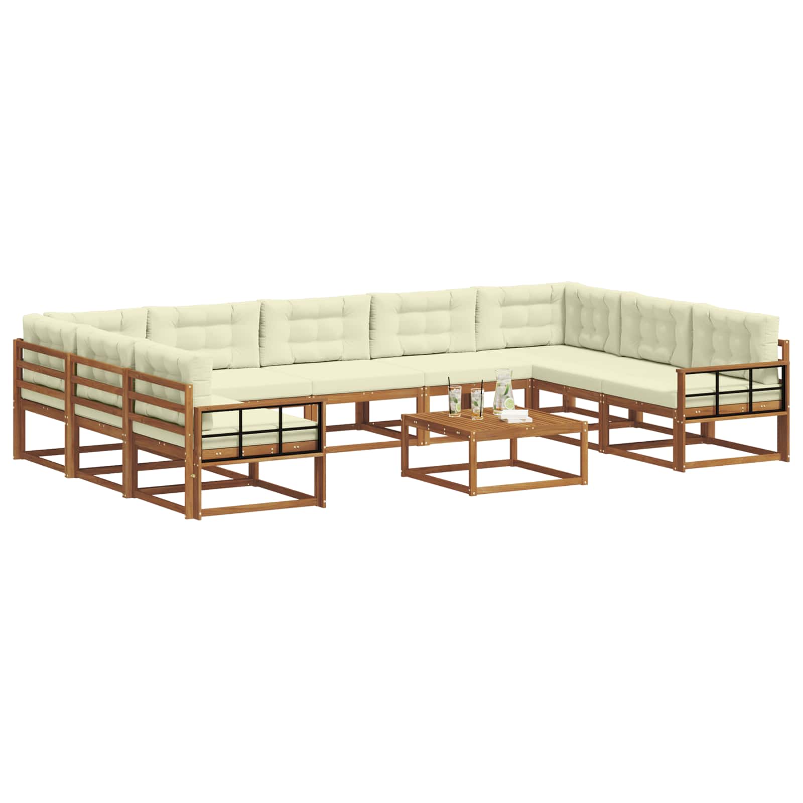 Outdoor-Sofagarnitur mit Kissen 10 pcs Natur und Creme