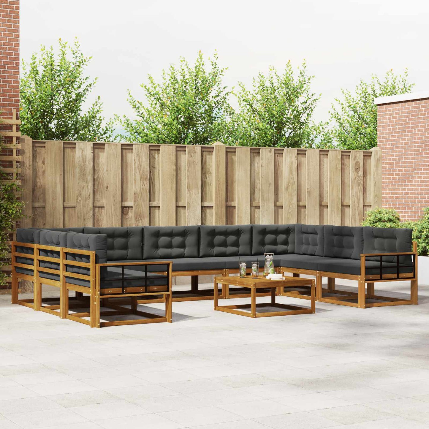 Outdoor-Sofagarnitur mit Kissen 10 pcs Natur und Anthrazit
