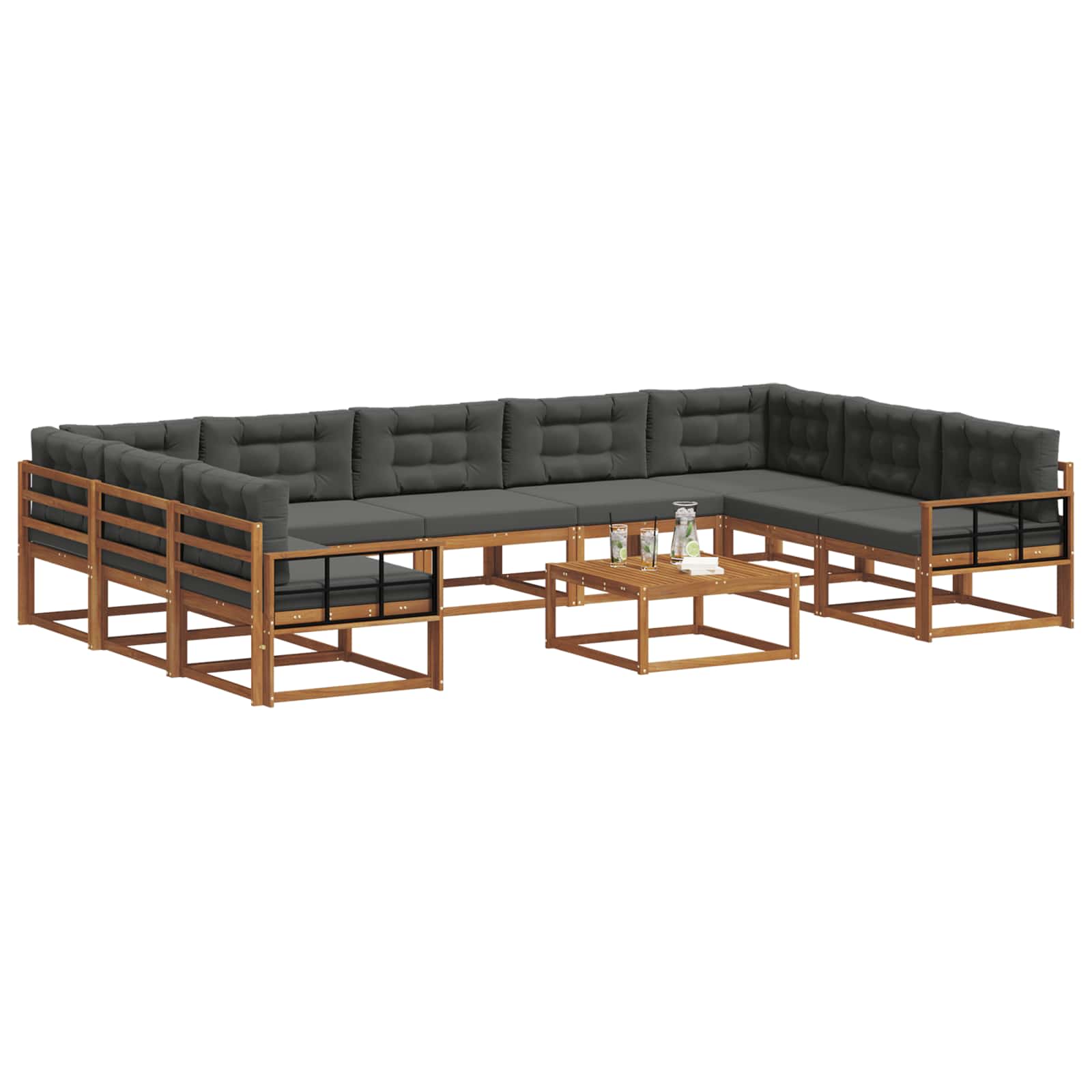 Outdoor-Sofagarnitur mit Kissen 10 pcs Natur und Anthrazit