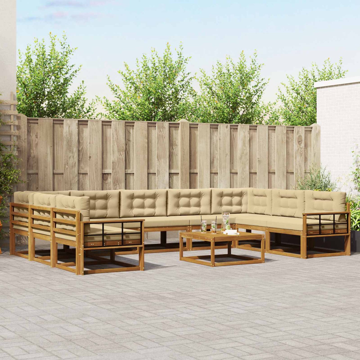 Outdoor-Sofagarnitur mit Kissen 10 pcs Natur und Beige