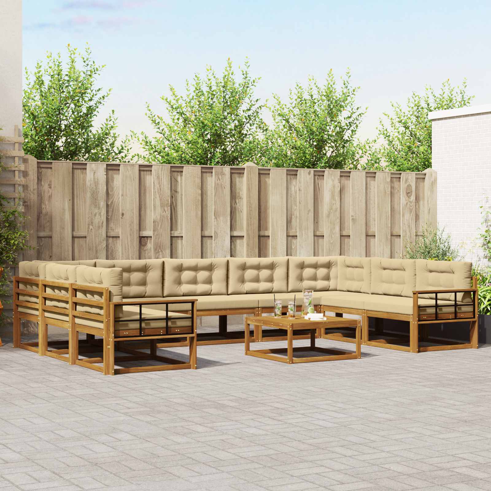 Outdoor-Sofagarnitur mit Kissen 10 pcs Natur und Beige