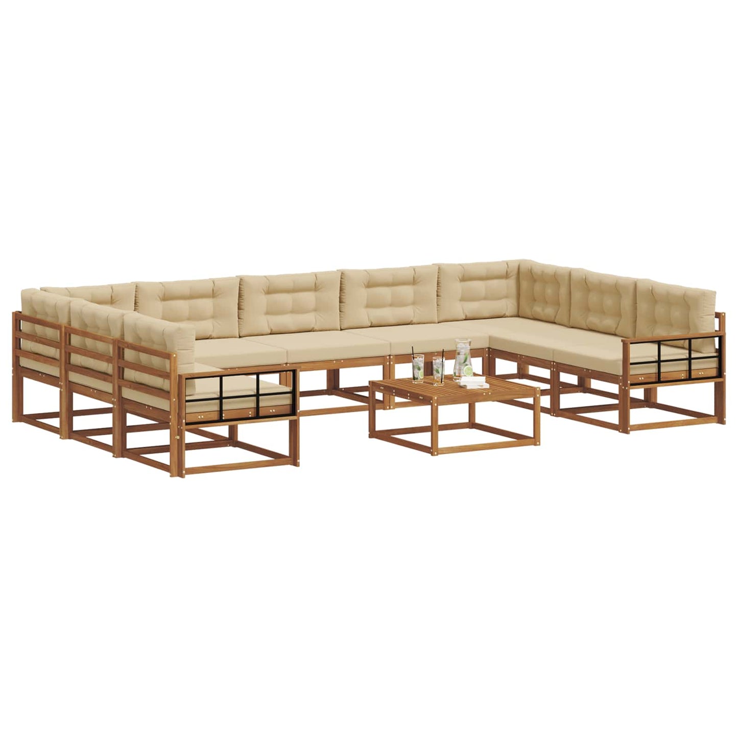 Outdoor-Sofagarnitur mit Kissen 10 pcs Natur und Beige
