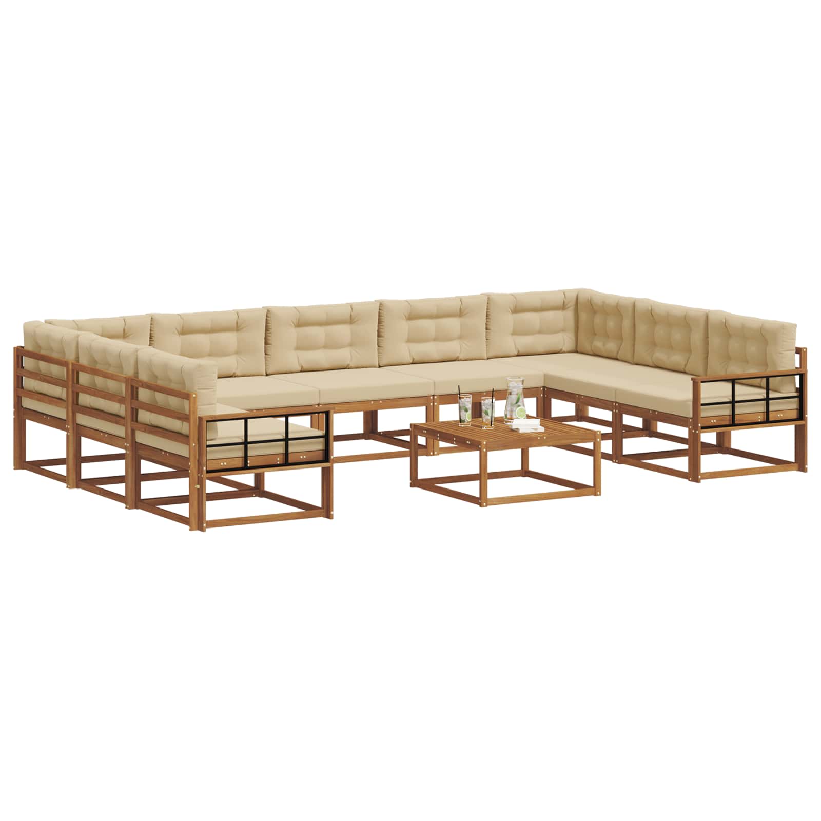 Outdoor-Sofagarnitur mit Kissen 10 pcs Natur und Beige