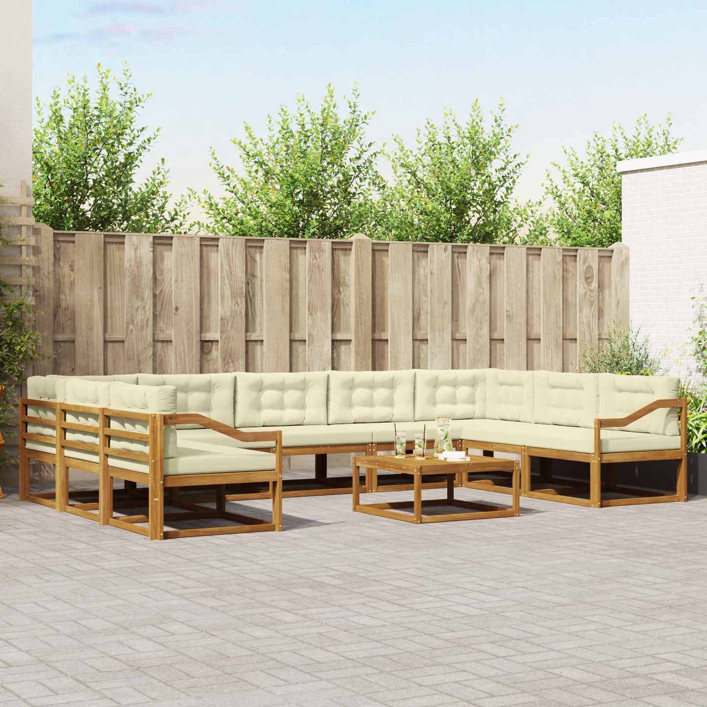 Outdoor-Sofagarnitur mit Kissen 10 pcs Natur und Creme