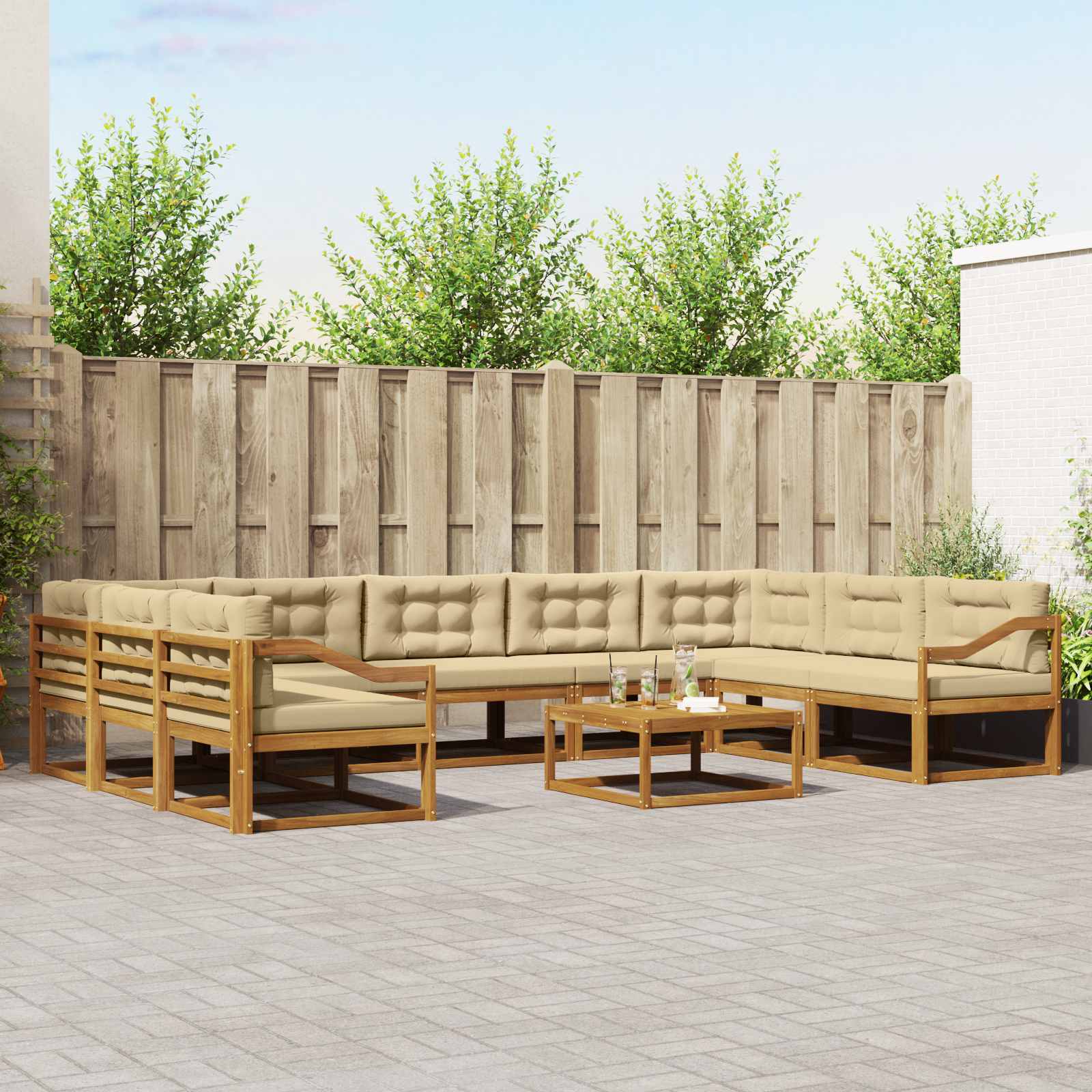 Outdoor-Sofagarnitur mit Kissen 10 pcs Natur und Beige