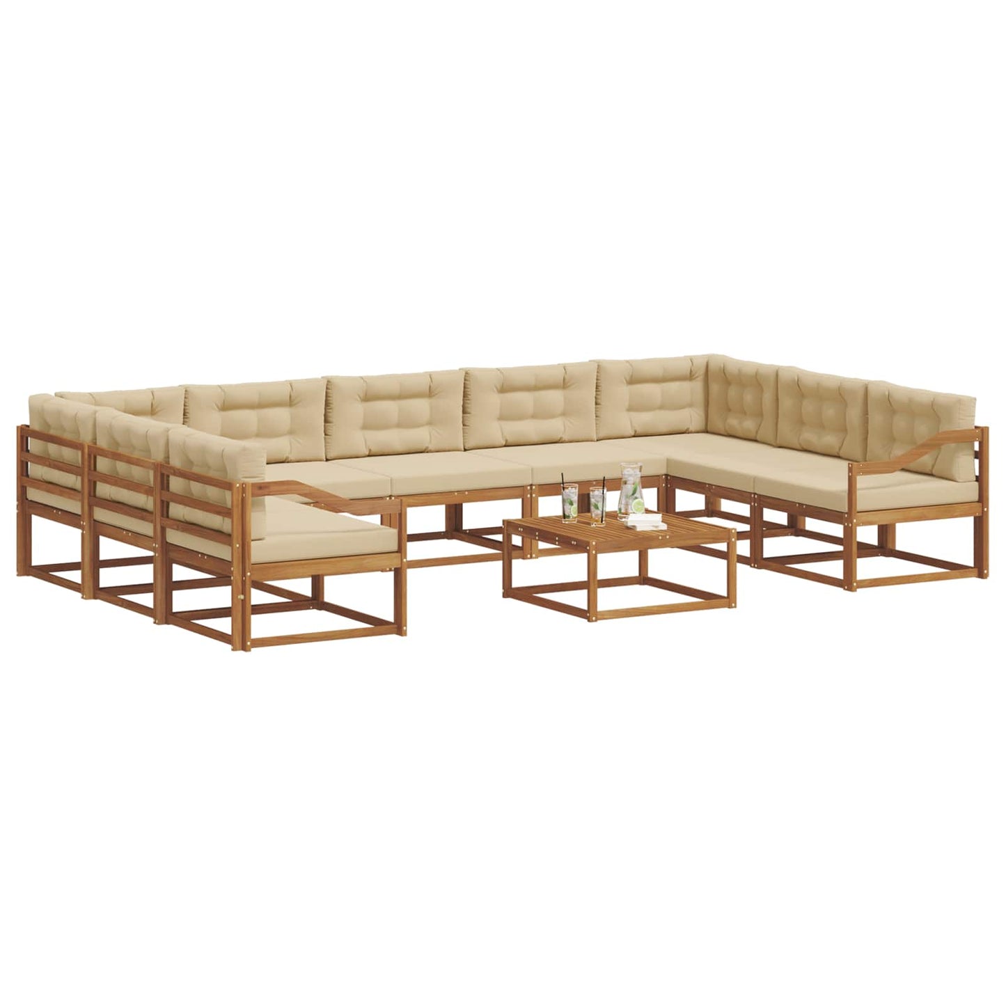 Outdoor-Sofagarnitur mit Kissen 10 pcs Natur und Beige