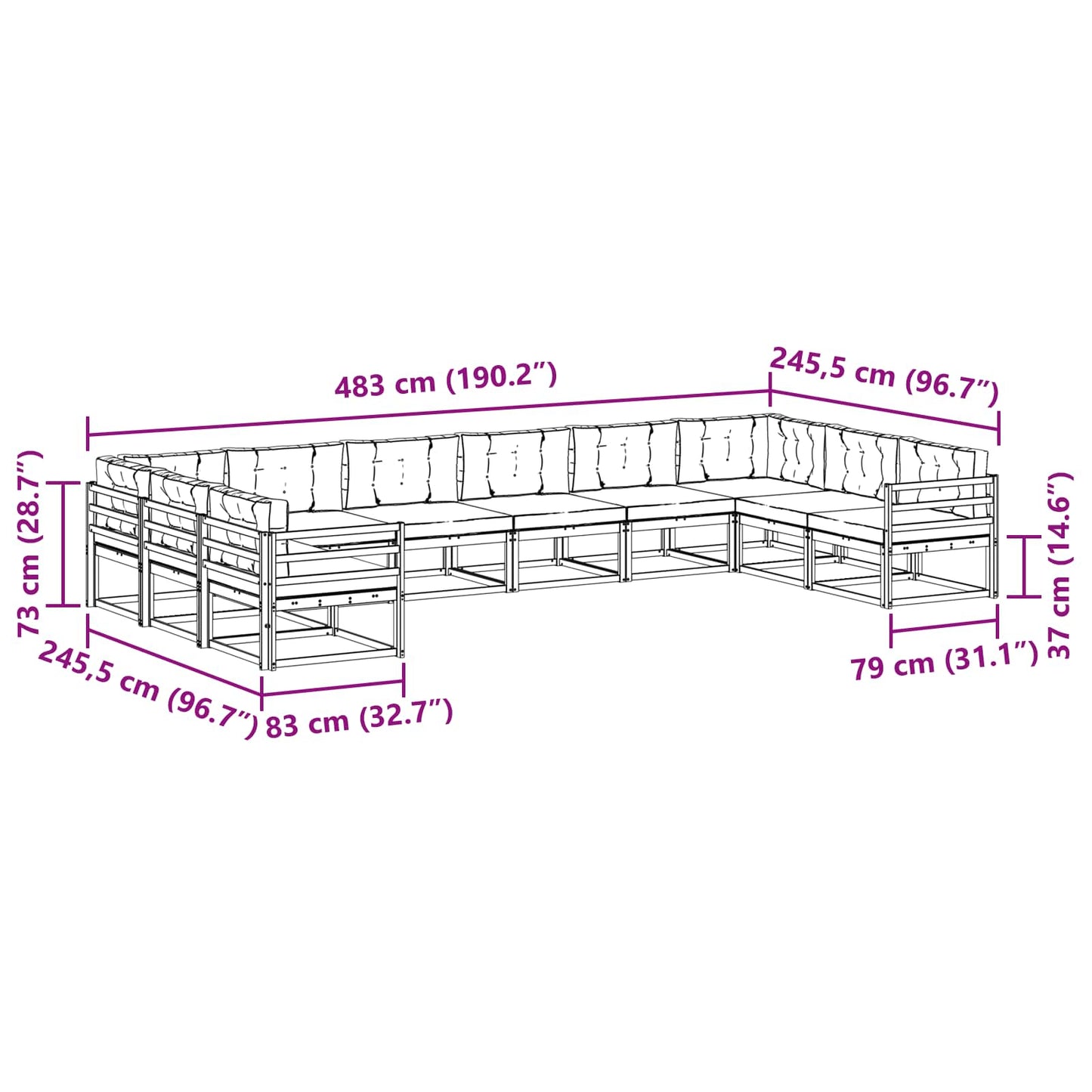 Outdoor-Sofagarnitur 10 stk. Natur und Anthrazit