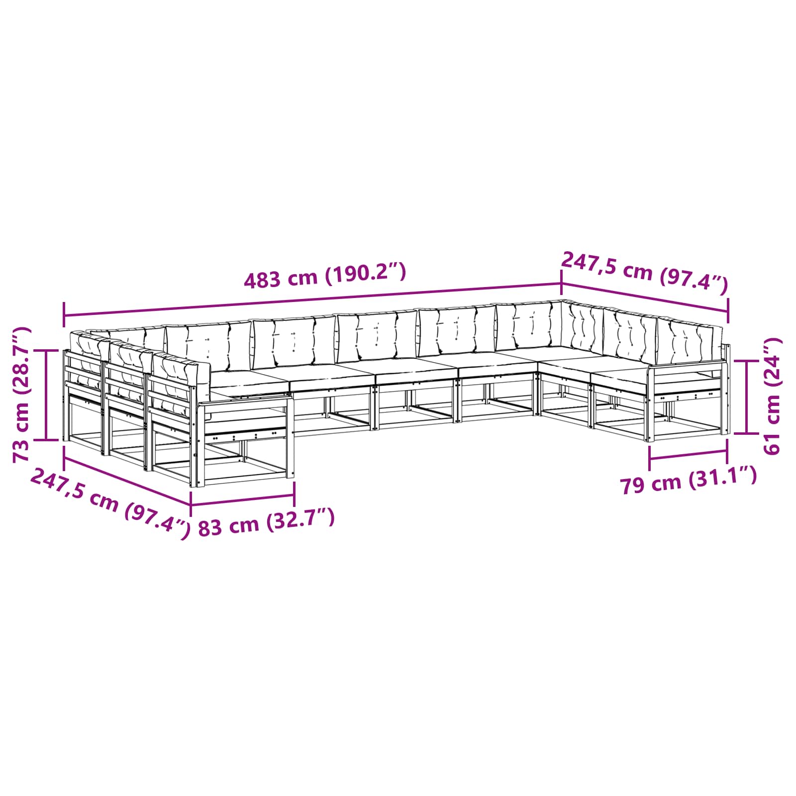 Outdoor-Sofagarnitur 10 stk. Natur und Anthrazit