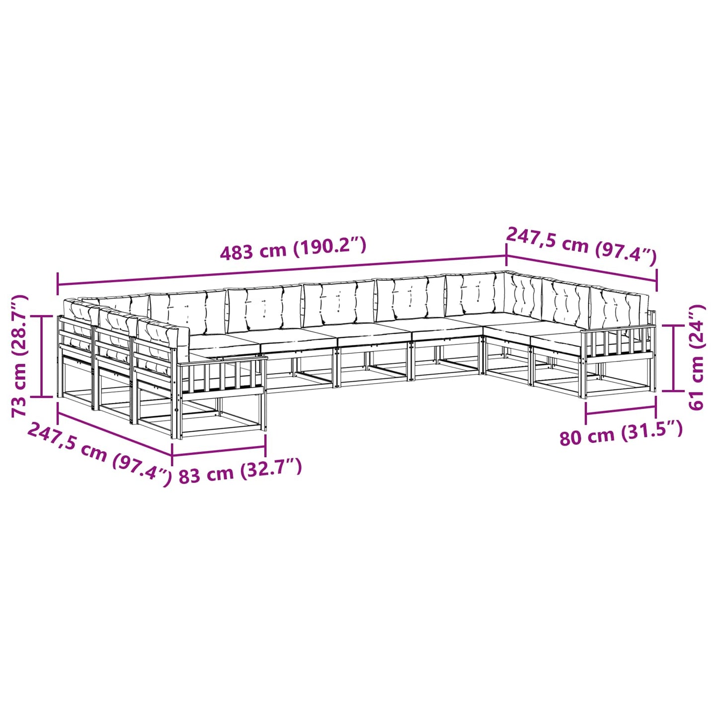 Outdoor-Sofagarnitur 10 stk. Natur und Anthrazit