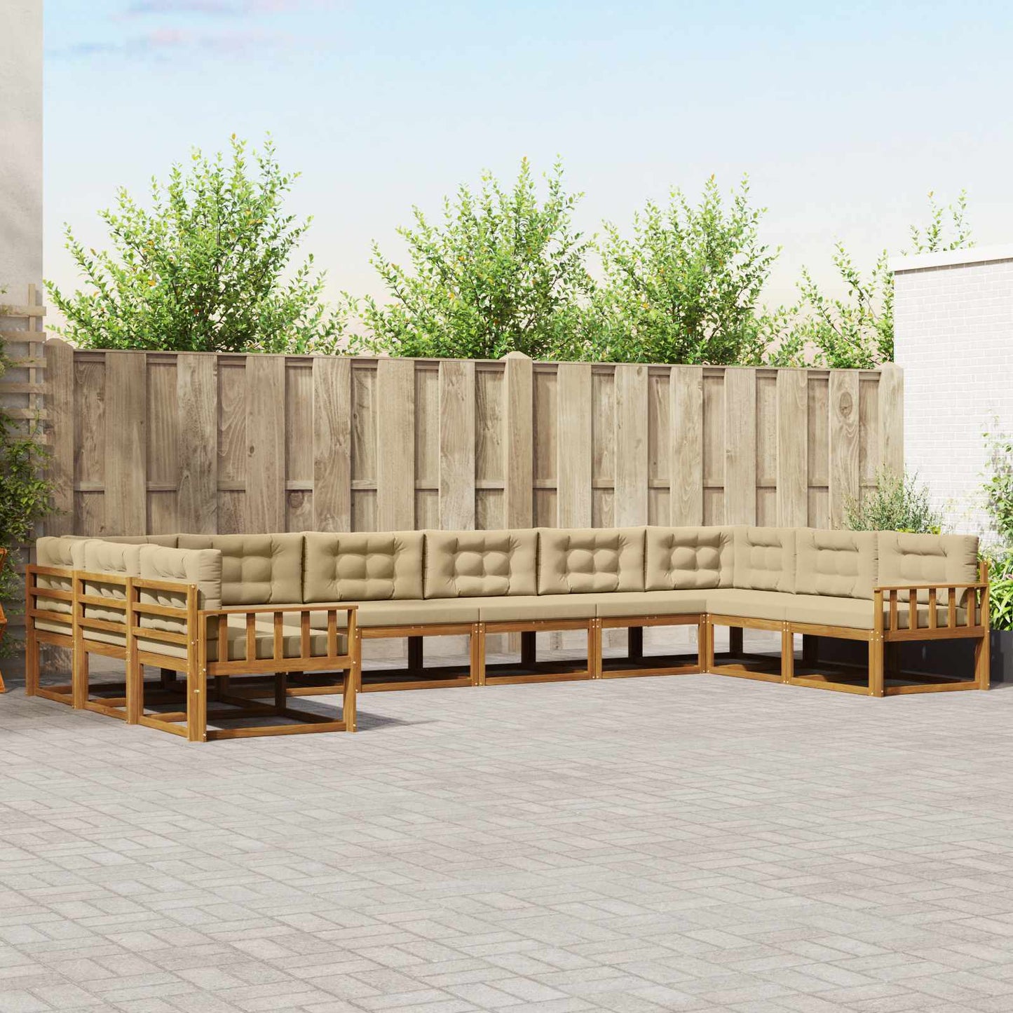 Outdoor-Sofagarnitur mit Kissen 10 pcs Natur und Beige