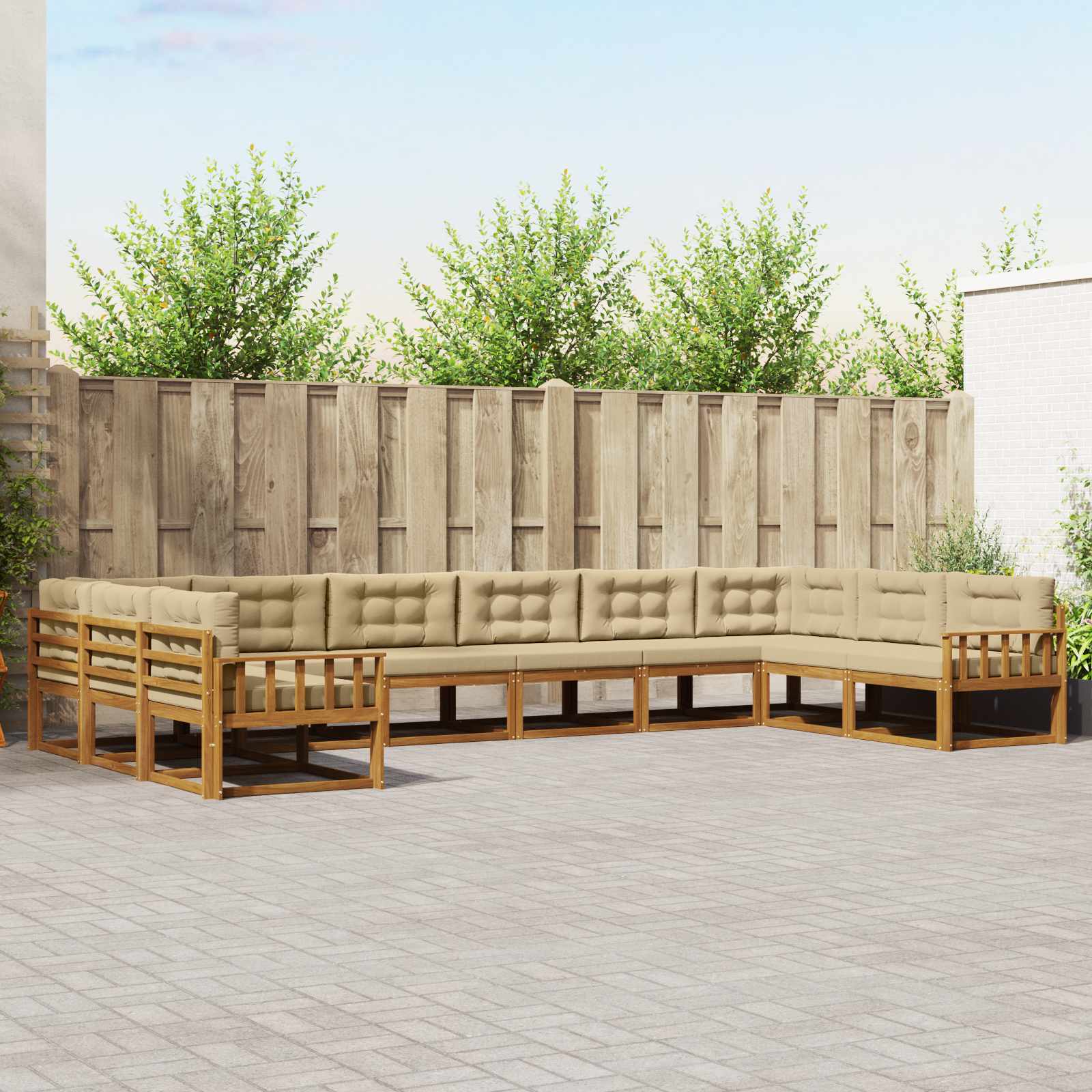 Outdoor-Sofagarnitur mit Kissen 10 pcs Natur und Beige