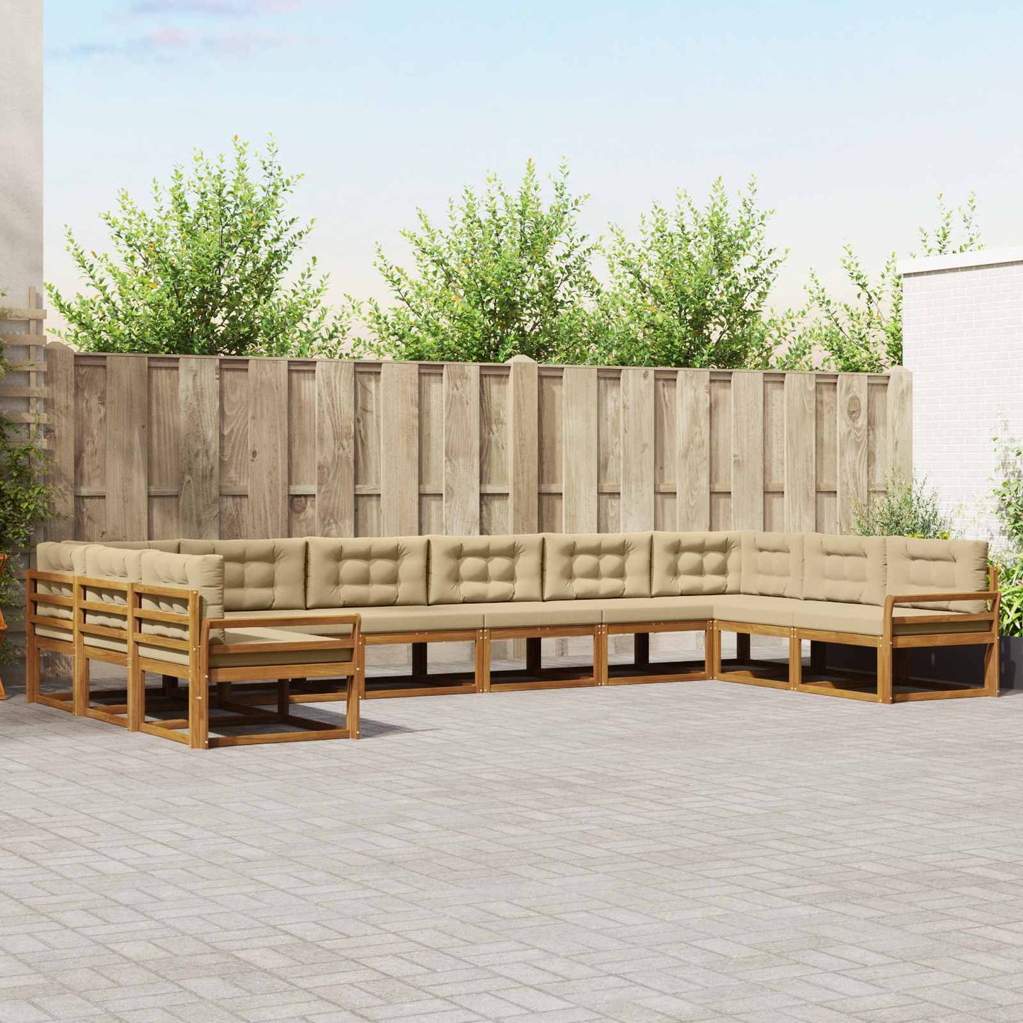 Outdoor-Sofagarnitur mit Kissen 10 pcs Natur und Beige