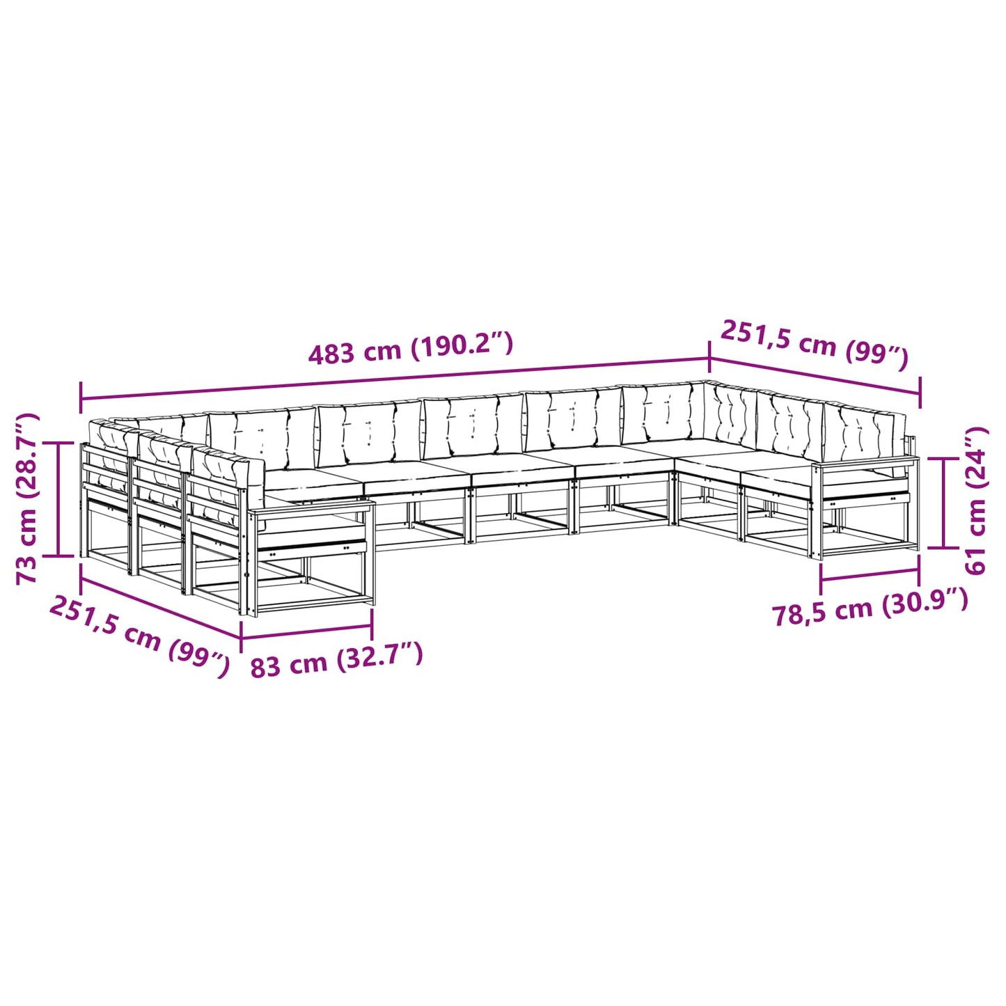 Outdoor-Sofagarnitur 10 stk. Natur und Anthrazit