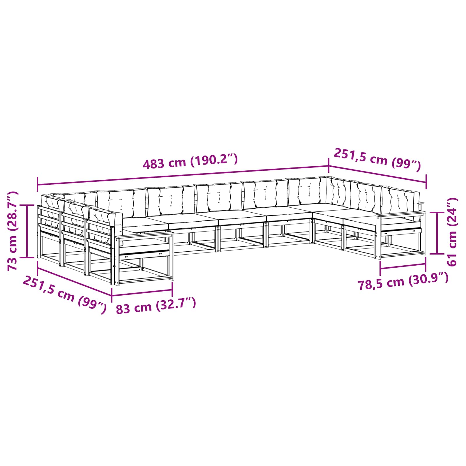 Outdoor-Sofagarnitur 10 stk. Natur und Anthrazit