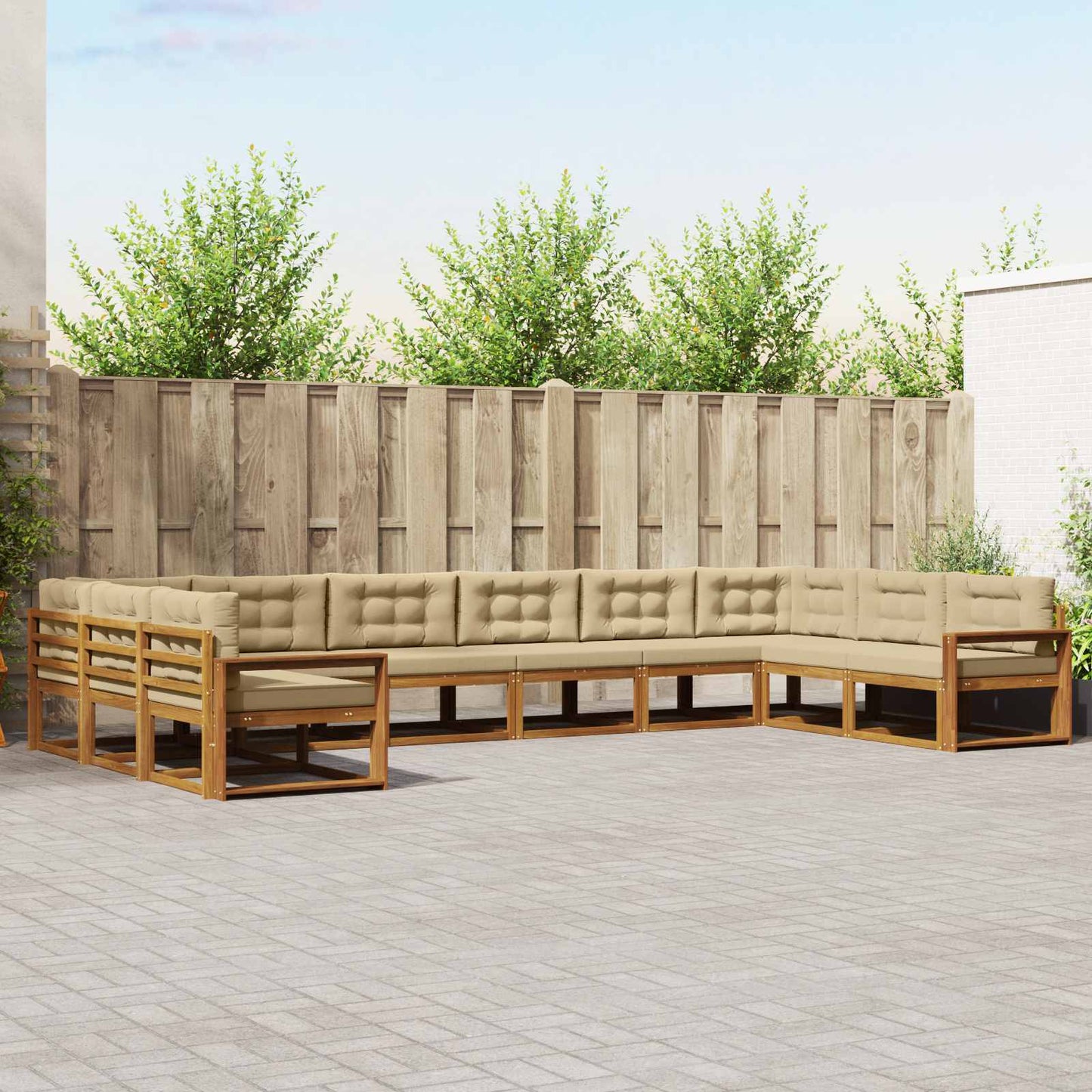Outdoor-Sofagarnitur mit Kissen 10 pcs Natur und Beige