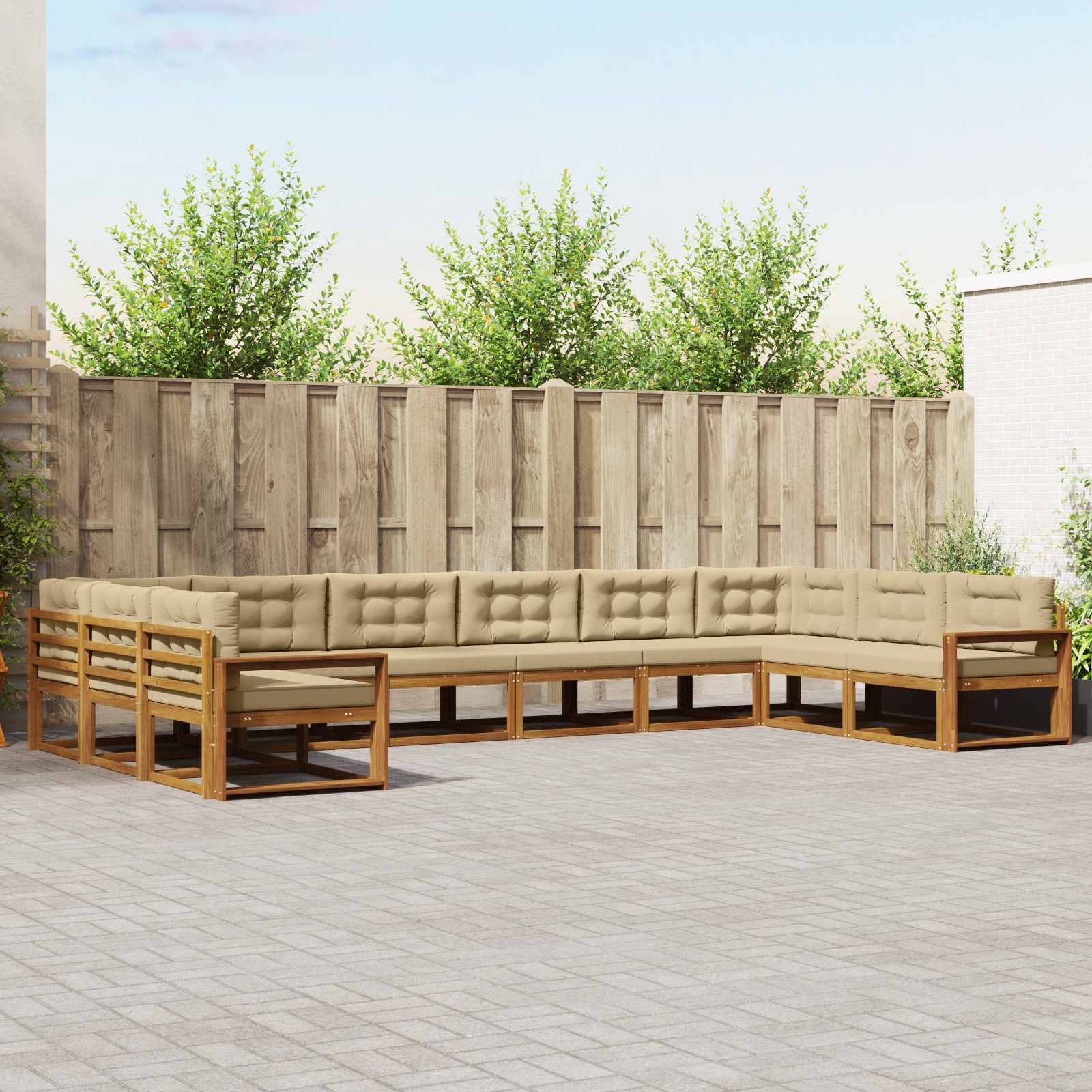 Outdoor-Sofagarnitur mit Kissen 10 pcs Natur und Beige