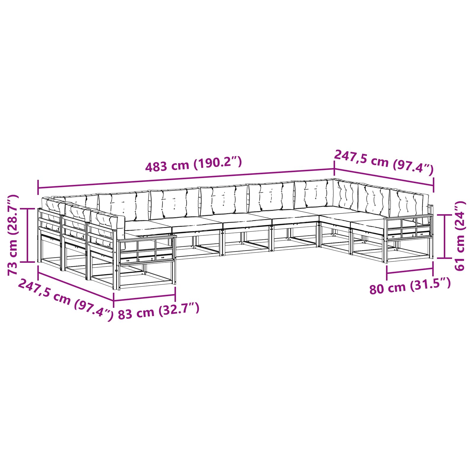 Outdoor-Sofagarnitur 10 stk. Natur und Anthrazit