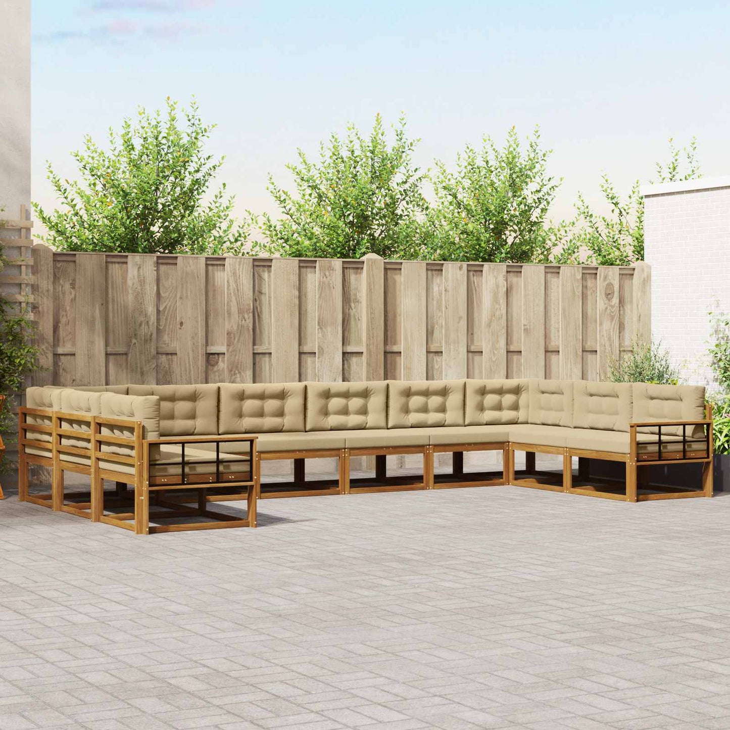 Outdoor-Sofagarnitur mit Kissen 10 pcs Natur und Beige