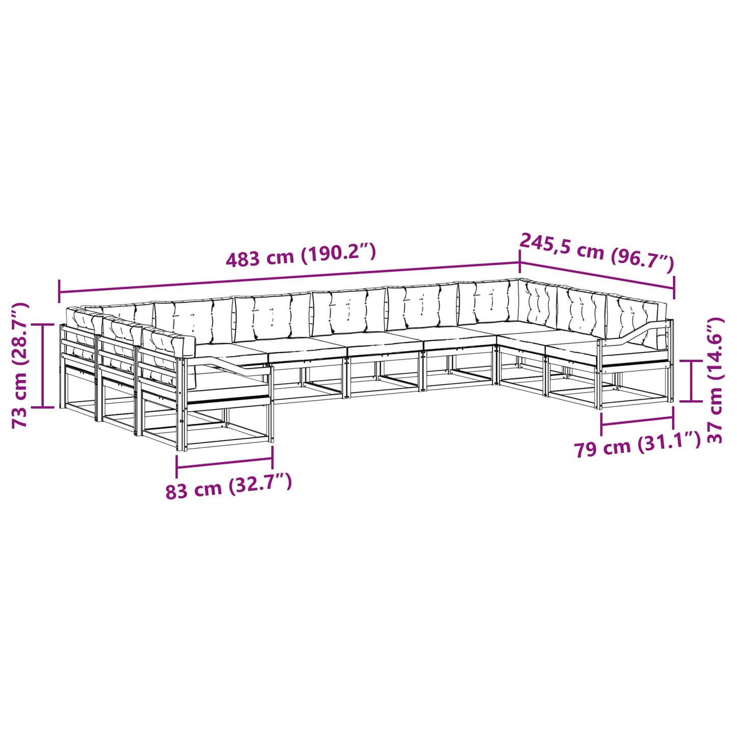 Outdoor-Sofagarnitur 10 stk. Natur und Anthrazit