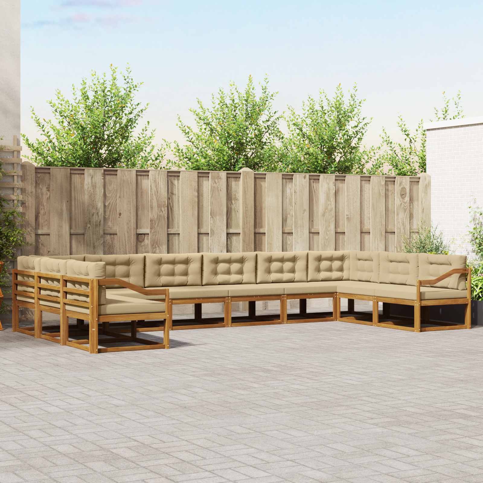 Outdoor-Sofagarnitur mit Kissen 10 pcs Natur und Beige