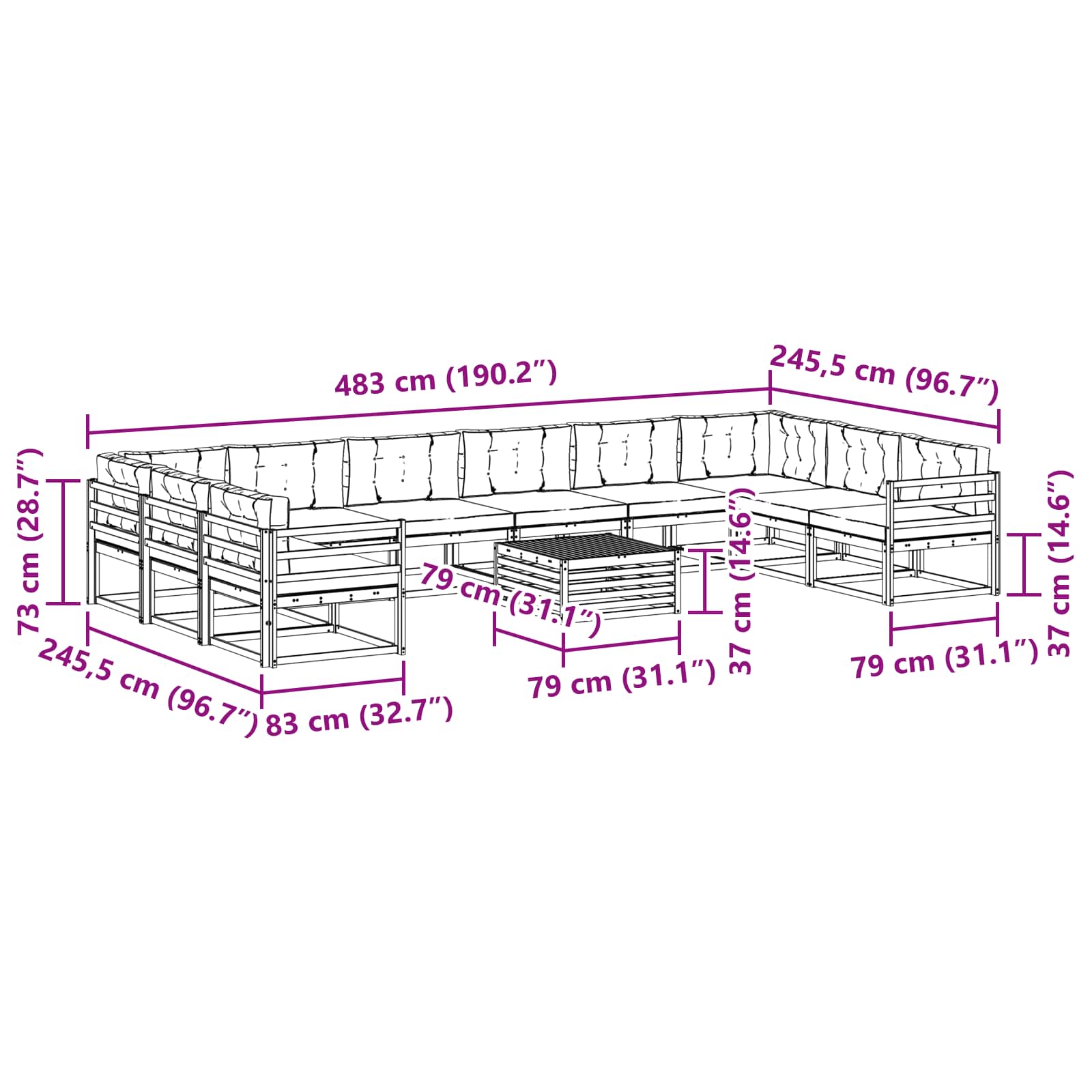 Outdoor-Sofagarnitur mit Kissen 11 pcs Natur und Creme