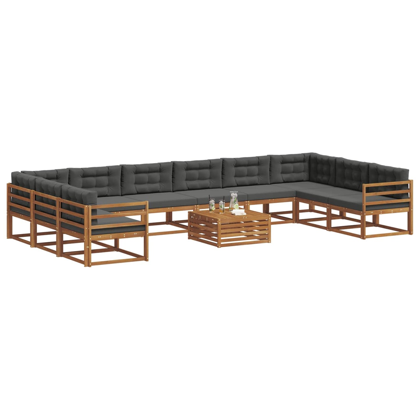 Outdoor-Sofagarnitur mit Kissen 11 pcs Natur und Anthrazit