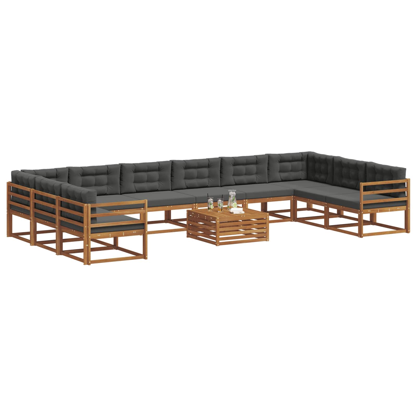 Outdoor-Sofagarnitur mit Kissen 11 pcs Natur und Anthrazit