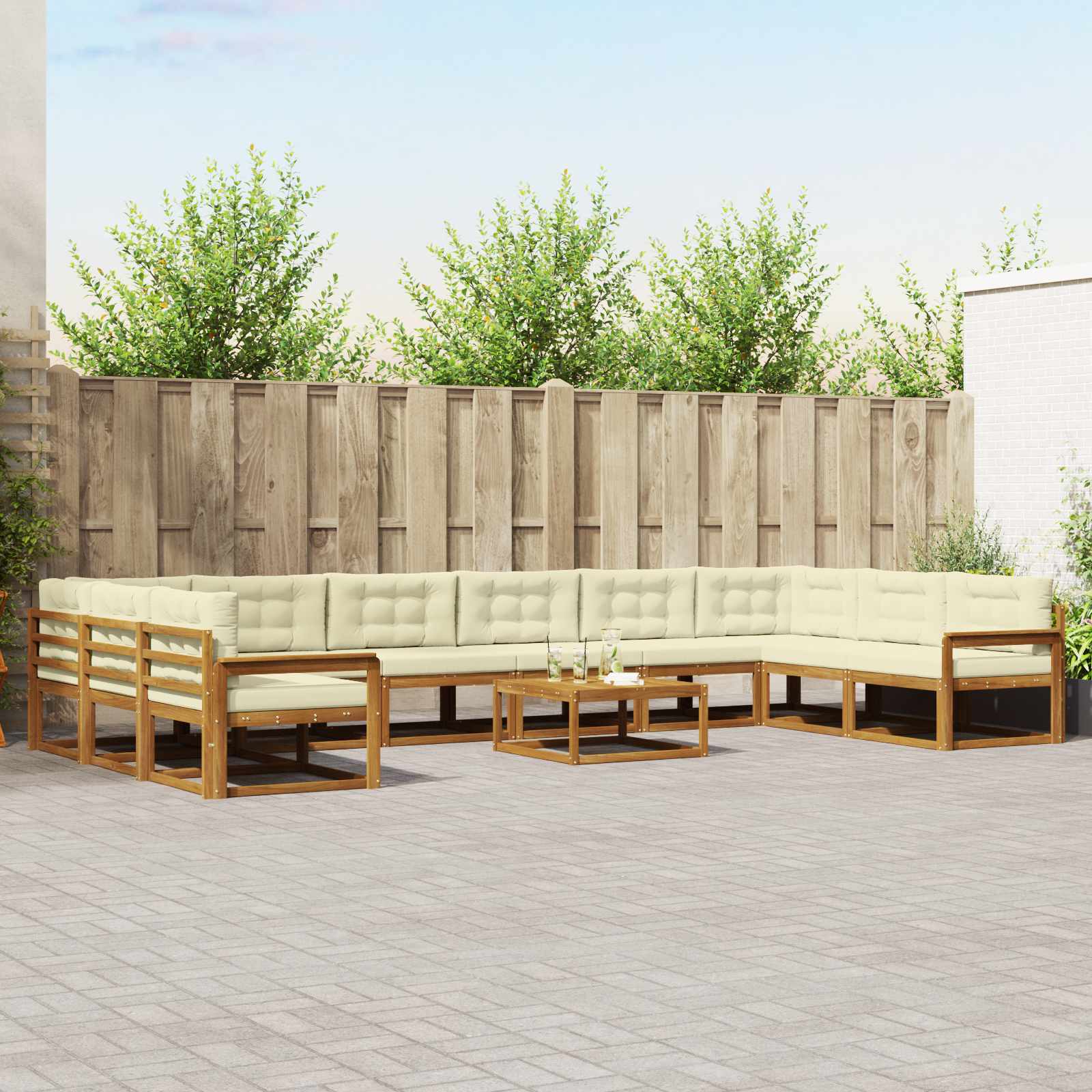 Outdoor-Sofagarnitur mit Kissen 11 pcs Natur und Creme