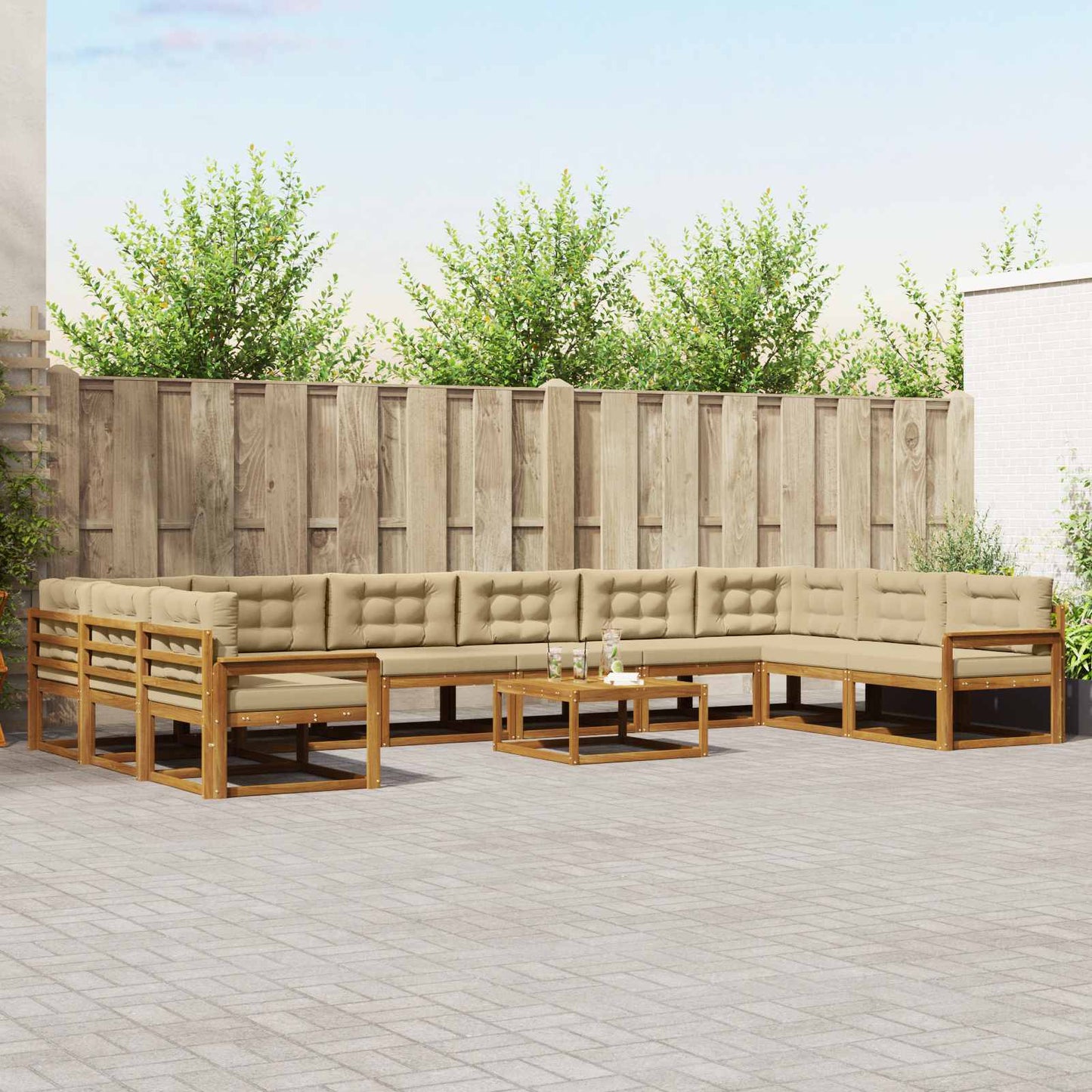 Outdoor-Sofagarnitur mit Kissen 11 pcs Natur und Beige