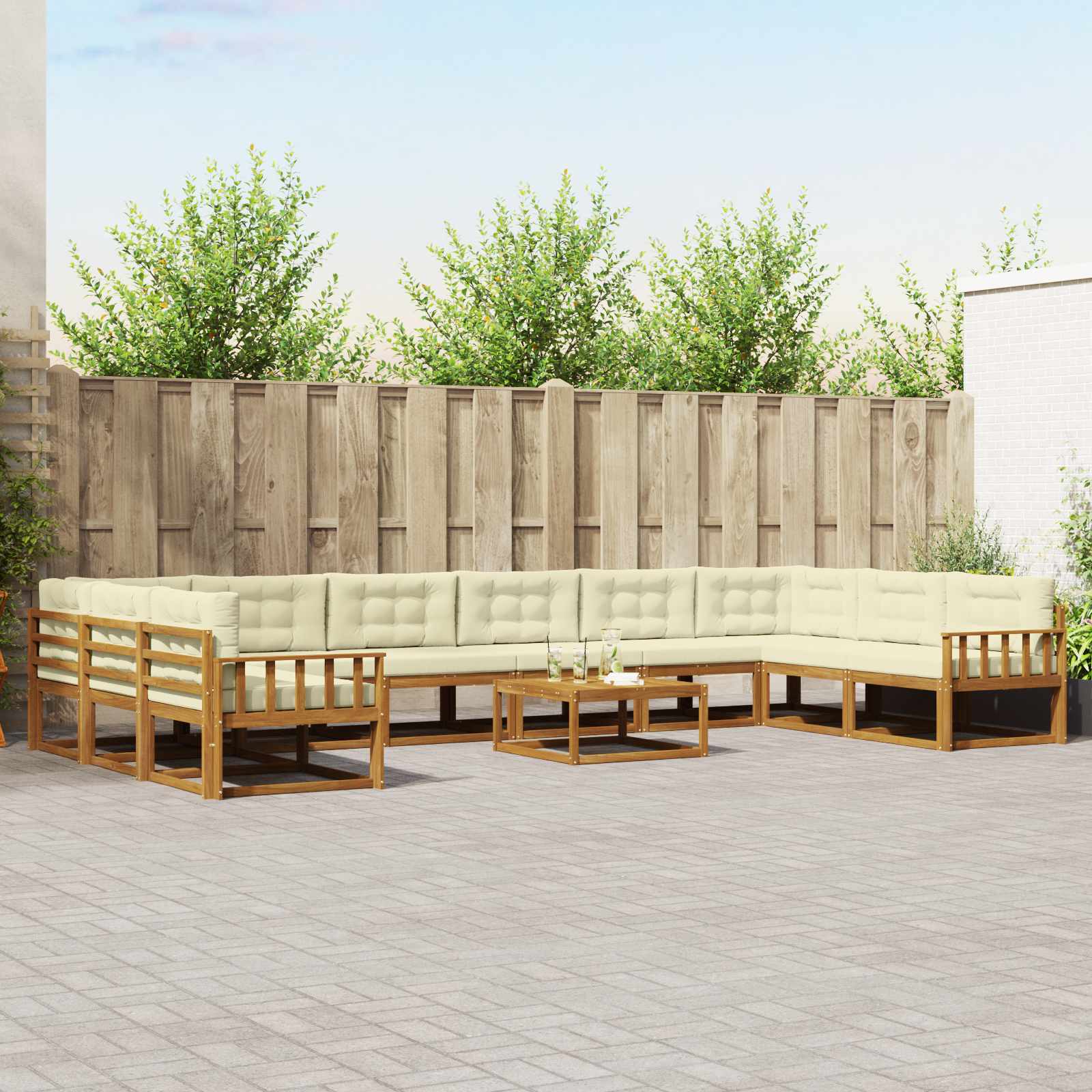 Outdoor-Sofagarnitur mit Kissen 11 pcs Natur und Creme