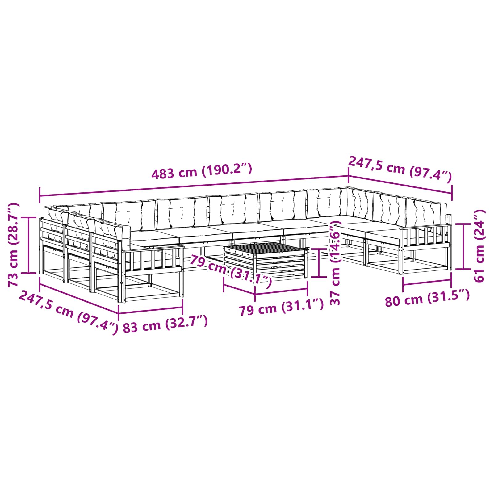 Outdoor-Sofagarnitur mit Kissen 11 pcs Natur und Creme