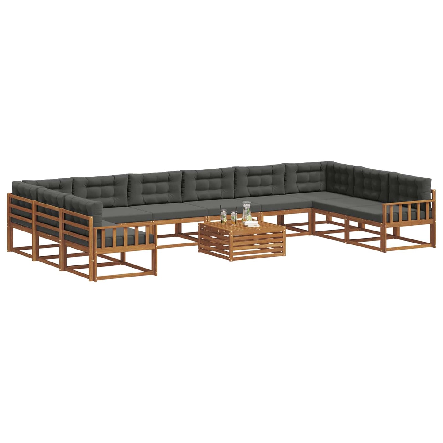 Outdoor-Sofagarnitur mit Kissen 11 pcs Natur und Anthrazit