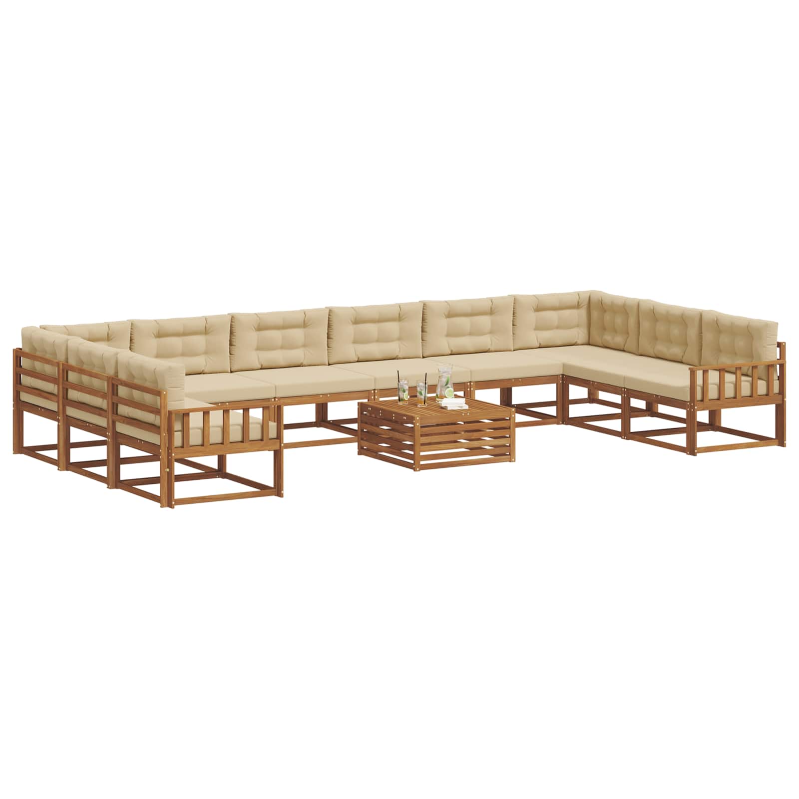 Outdoor-Sofagarnitur mit Kissen 11 pcs Natur und Beige