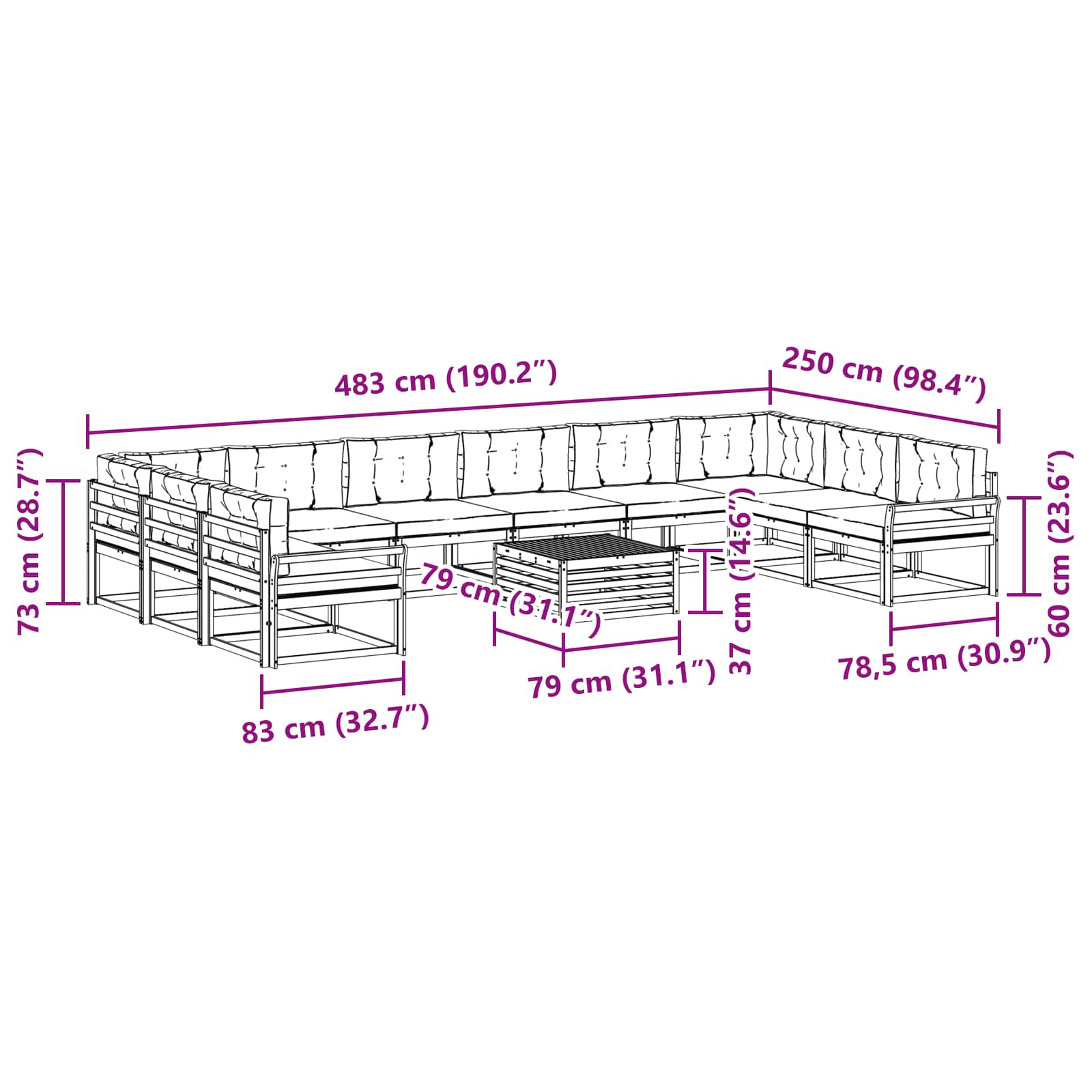 Outdoor-Sofagarnitur mit Kissen 11 pcs Natur und Anthrazit