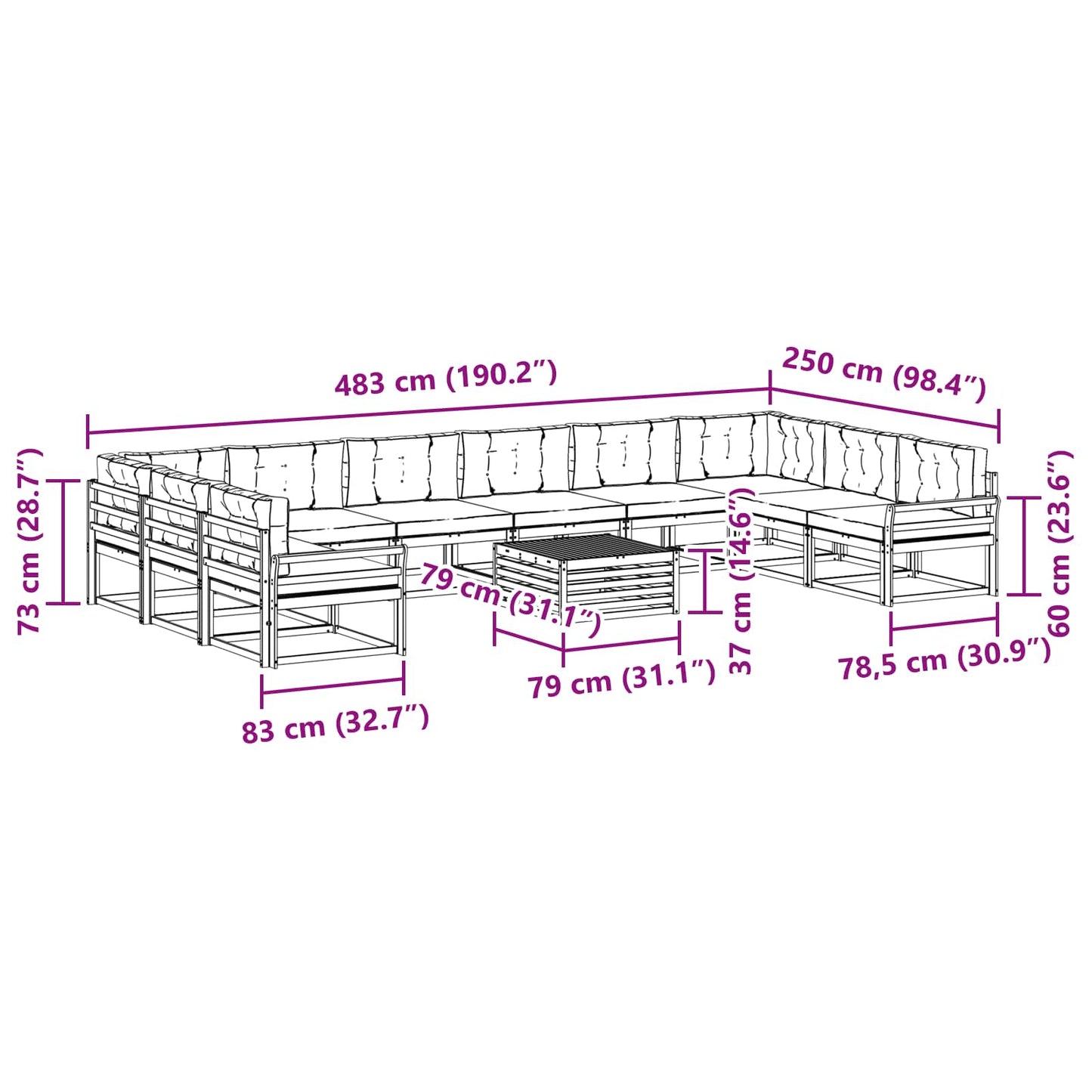 Outdoor-Sofagarnitur mit Kissen 11 pcs Natur und Beige