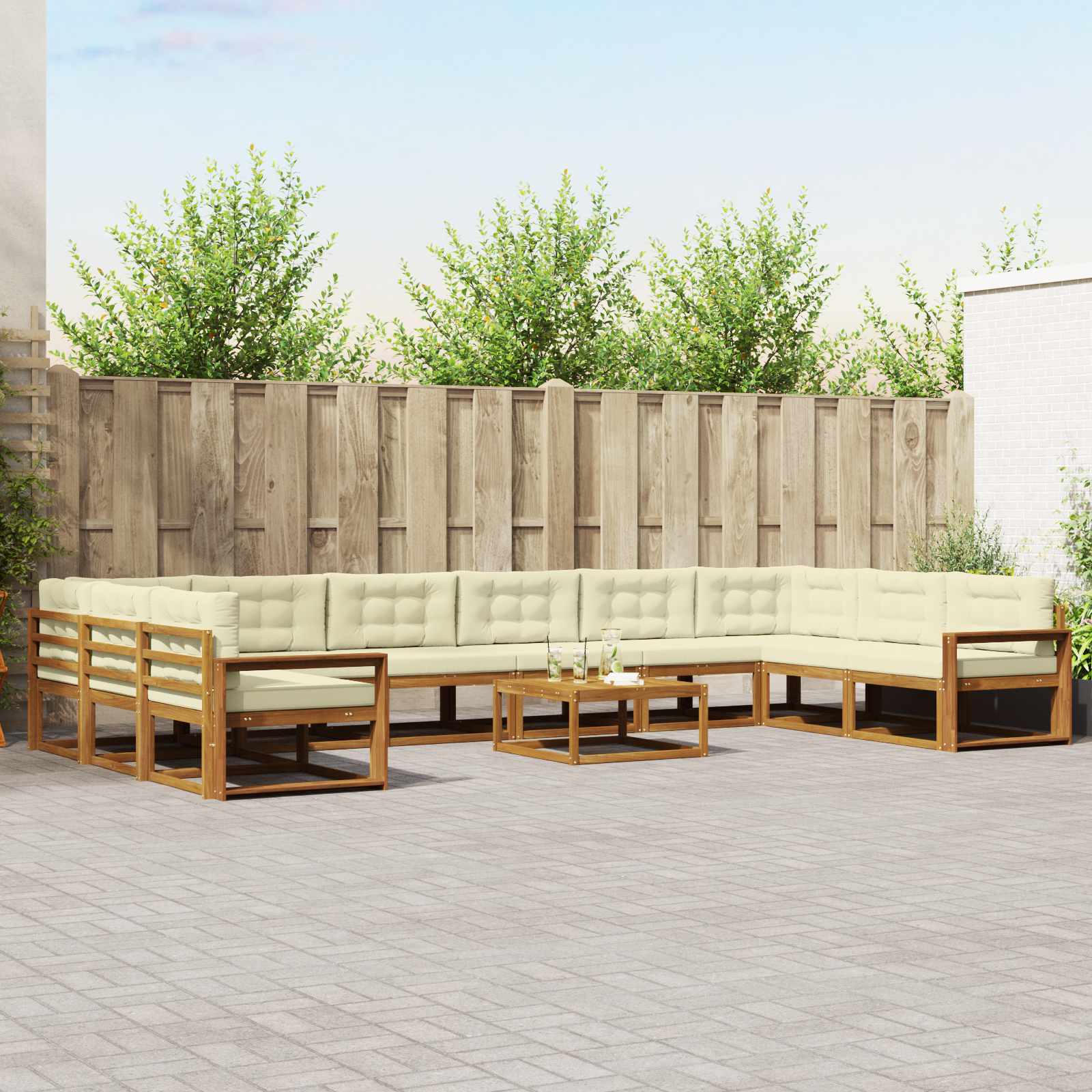 Outdoor-Sofagarnitur mit Kissen 11 pcs Natur und Creme