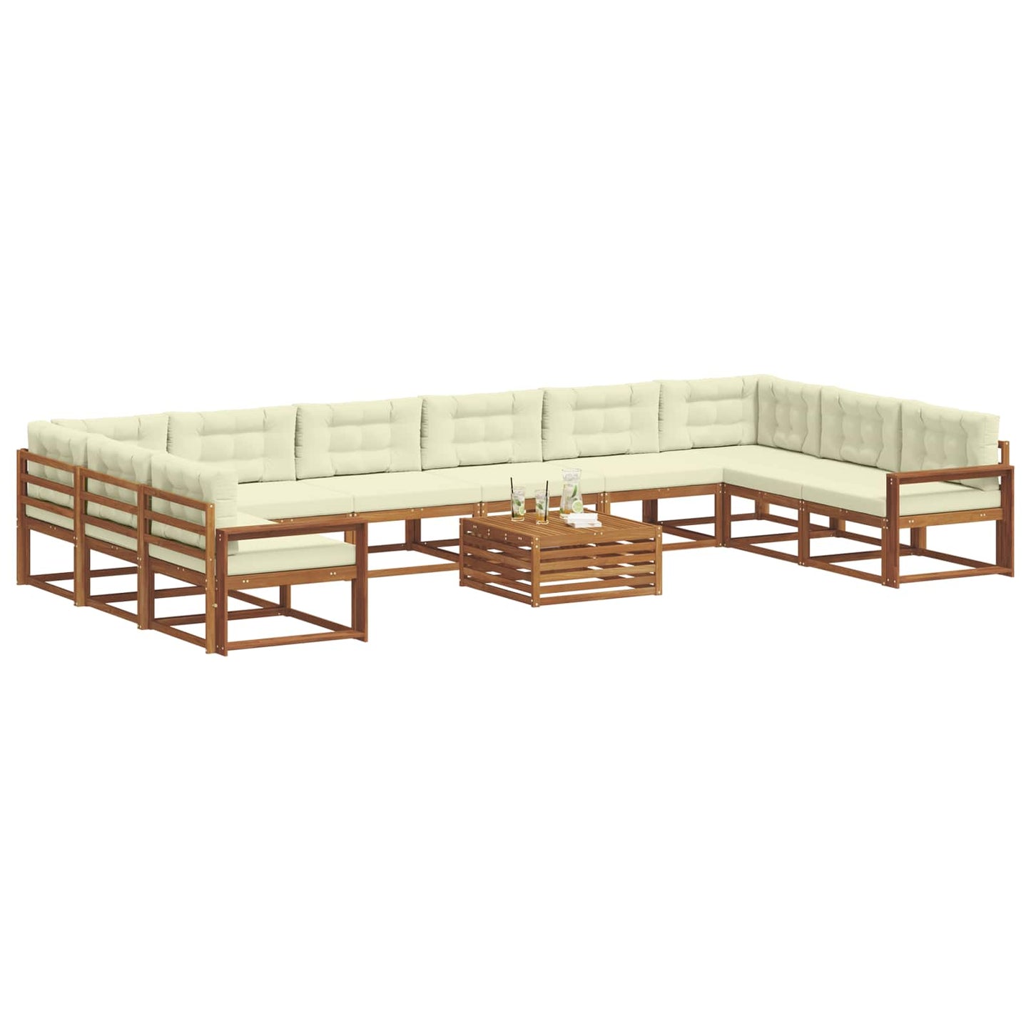 Outdoor-Sofagarnitur mit Kissen 11 pcs Natur und Creme