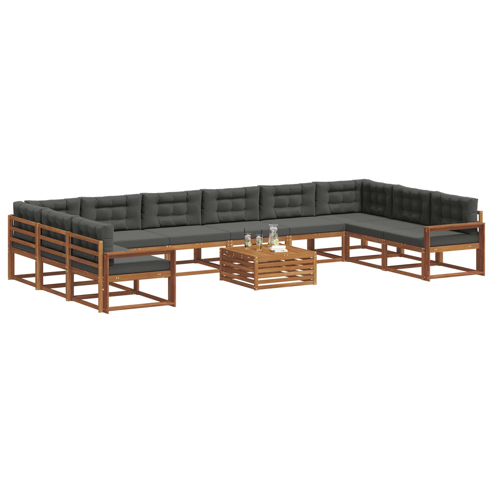 Outdoor-Sofagarnitur mit Kissen 11 pcs Natur und Anthrazit